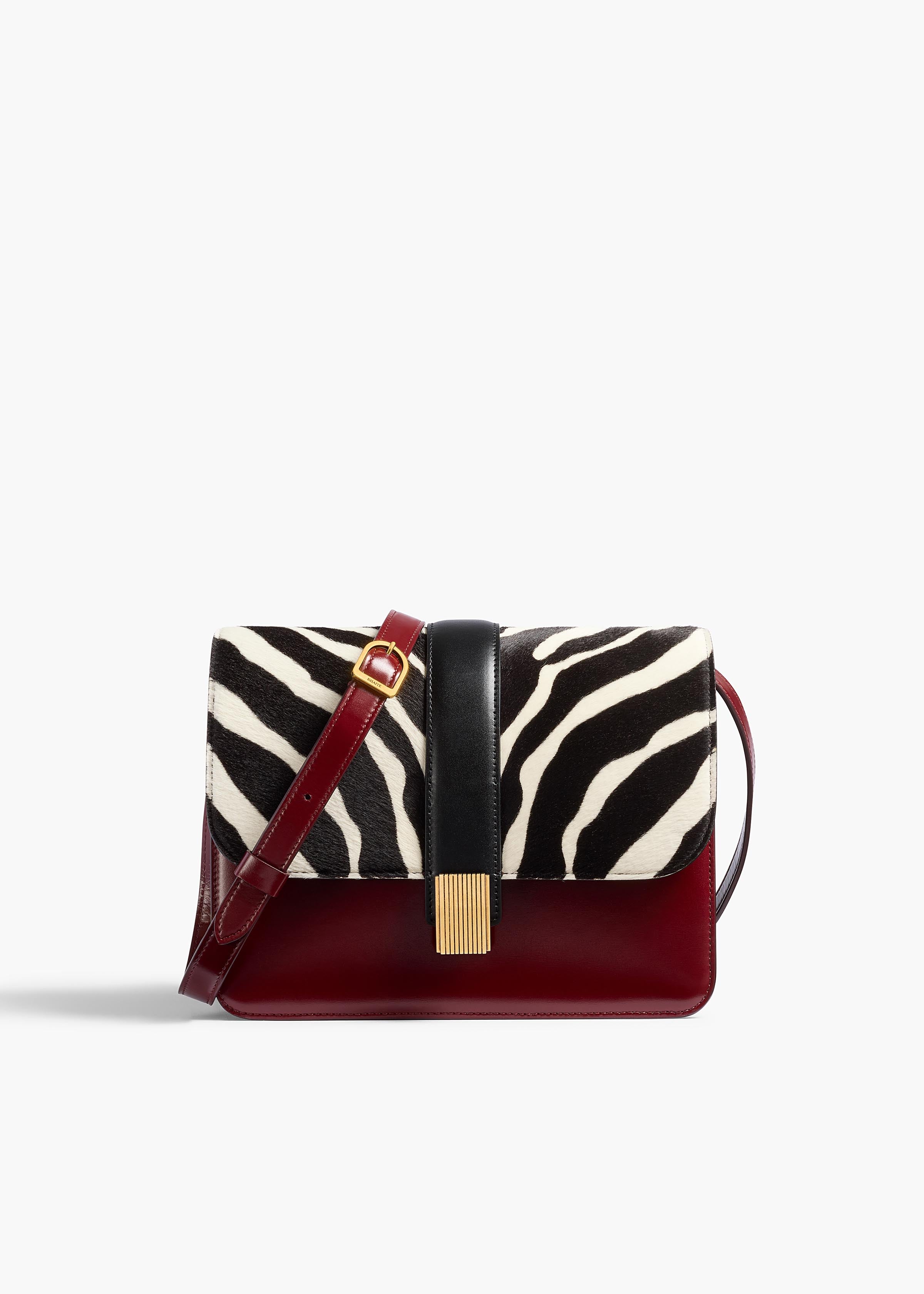 Blake Crossbody Bag in Zebra Print Haircalf and Oxblood Leather