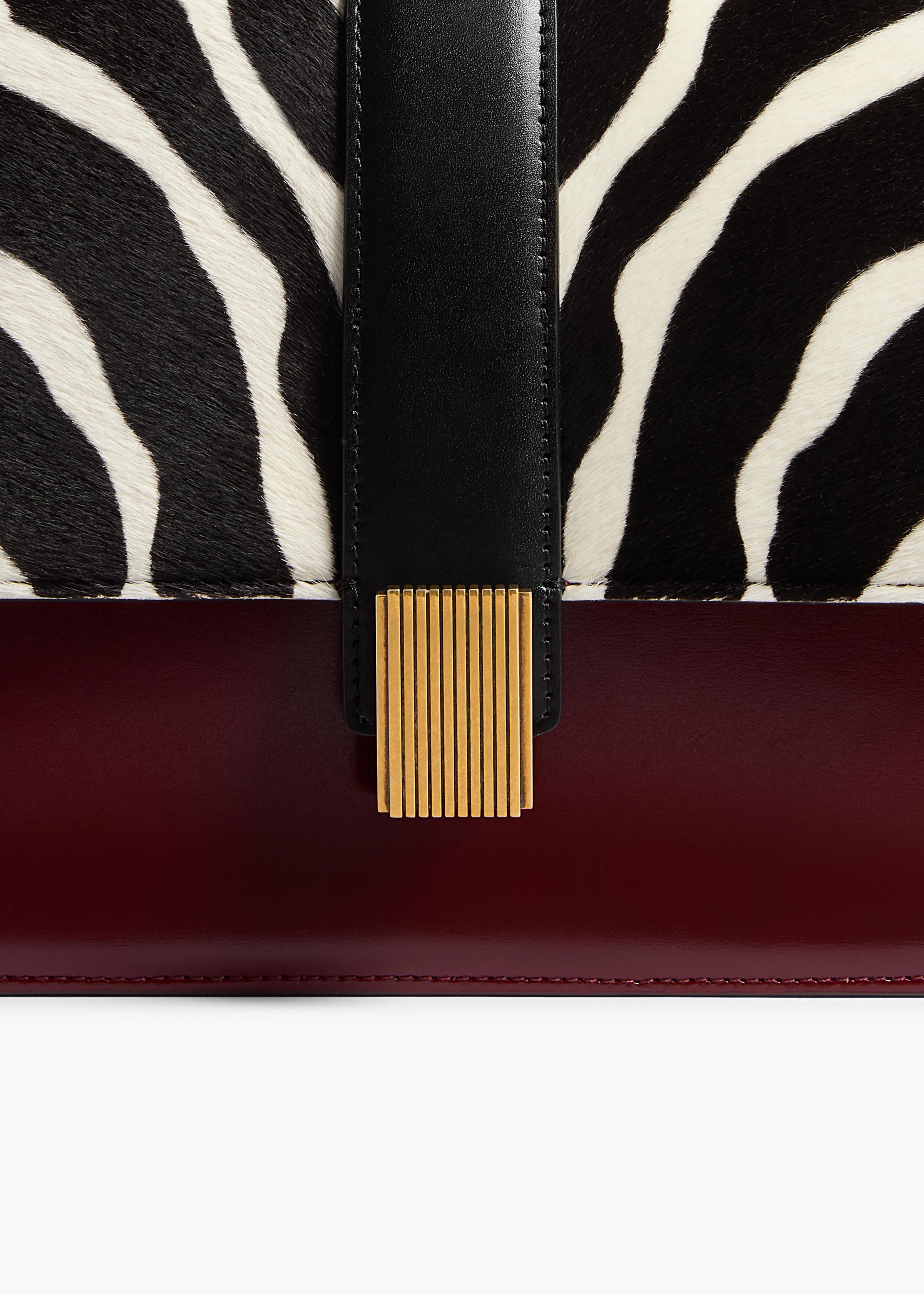 Blake Crossbody Bag in Zebra Print Haircalf and Oxblood Leather