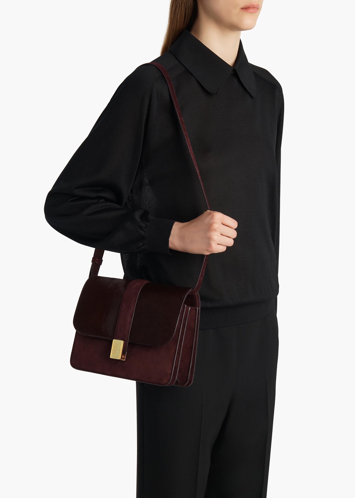 KHAITE  - Blake Crossbody Bag in Rouge Noir Haircalf