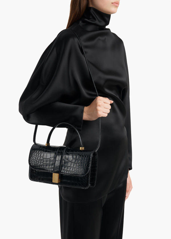 Blake Top Handle Bag in Black Alligator