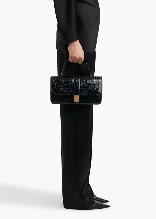 Blake Top Handle Bag in Black Alligator