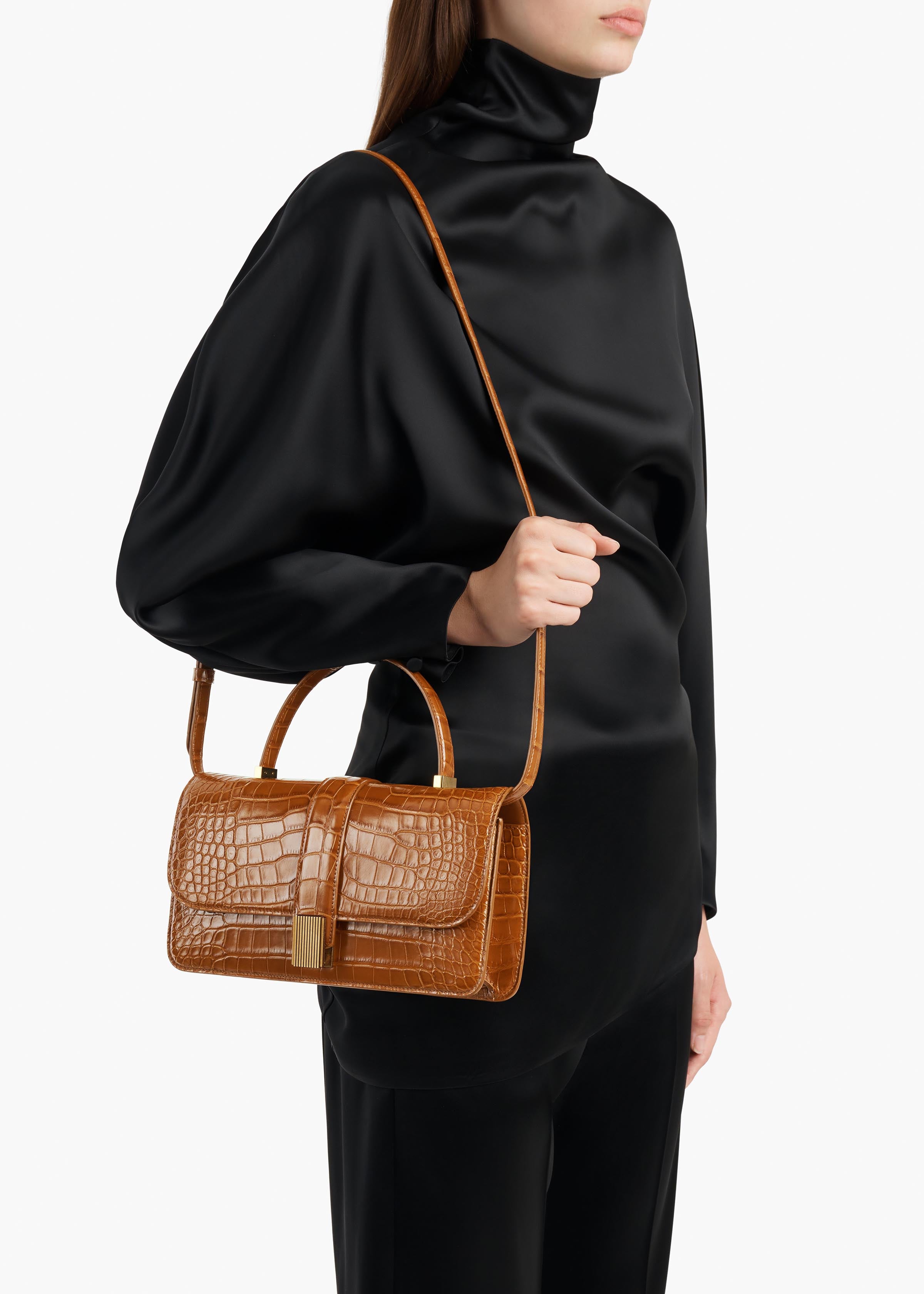 KHAITE  - Blake Top Handle Bag in Dark Honey Alligator