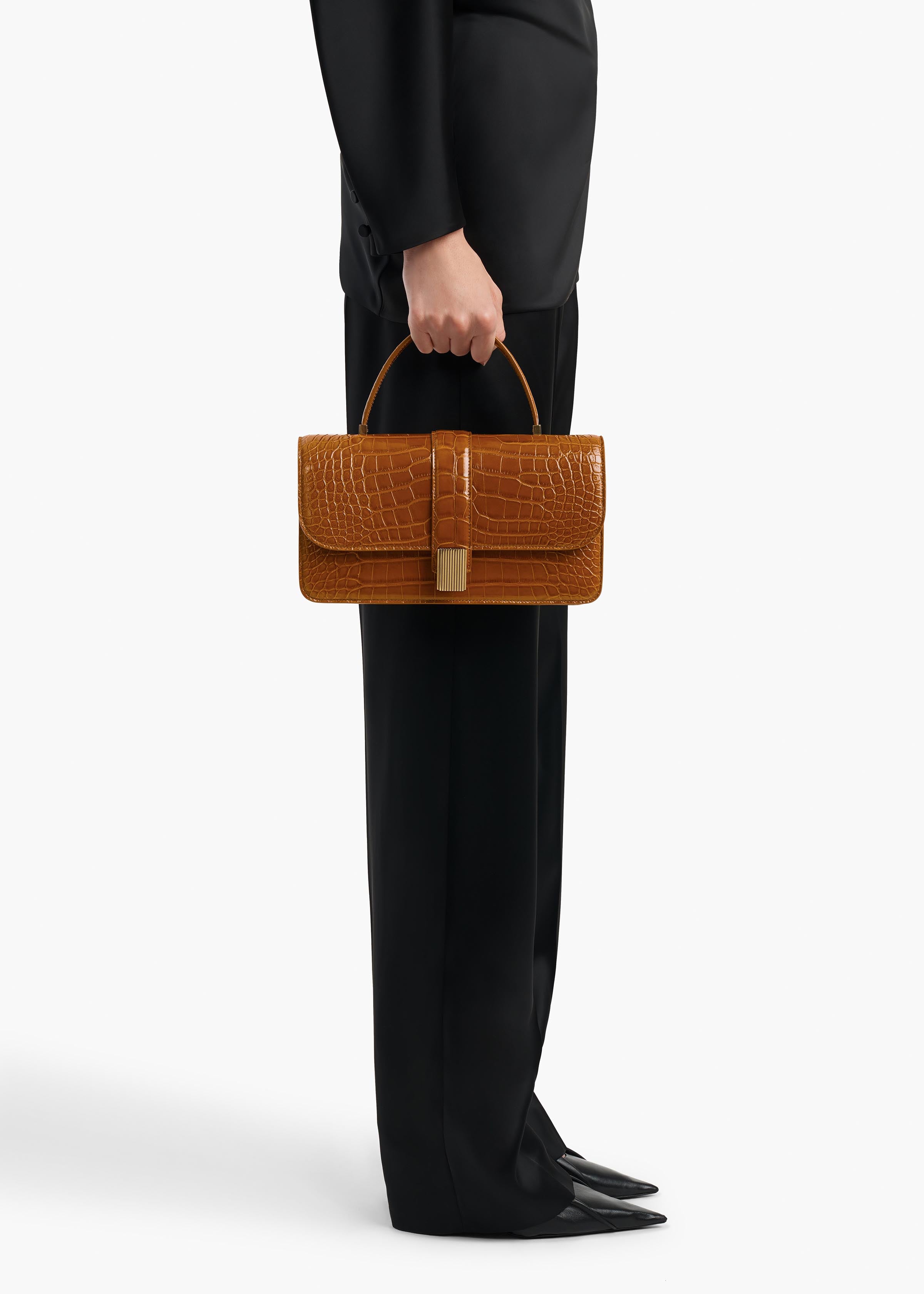 KHAITE  - Blake Top Handle Bag in Dark Honey Alligator