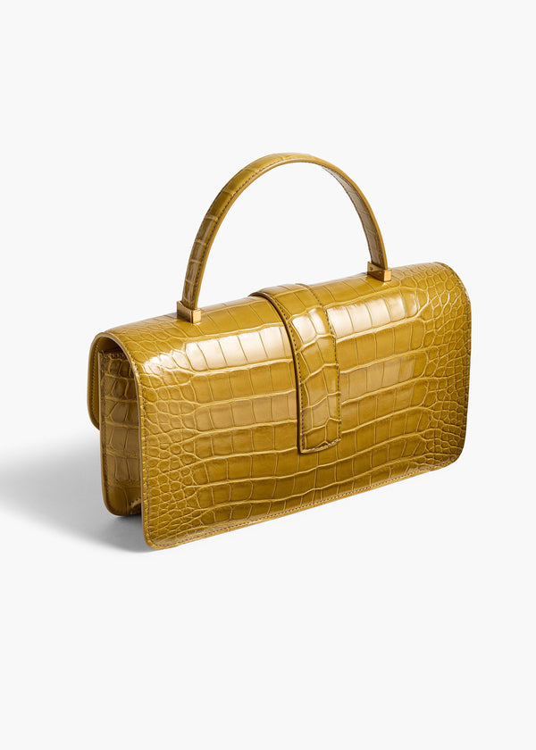 Blake Top Handle Bag in Golden Olive Alligator