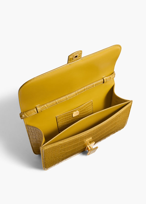 Blake Top Handle Bag in Golden Olive Alligator
