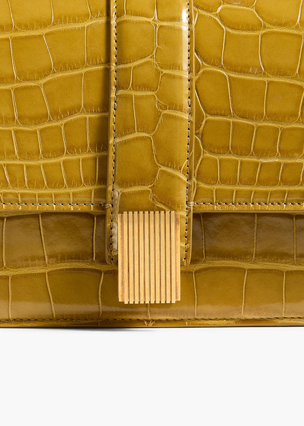 Blake Top Handle Bag in Golden Olive Alligator