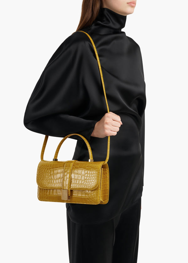 Blake Top Handle Bag in Golden Olive Alligator