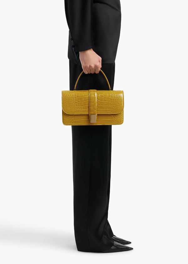 Blake Top Handle Bag in Golden Olive Alligator
