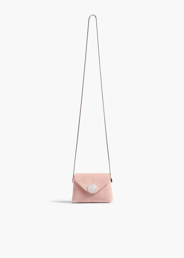 Nano Bobbi Crossbody Bag in Soft Pink Suede FRONT VIEW