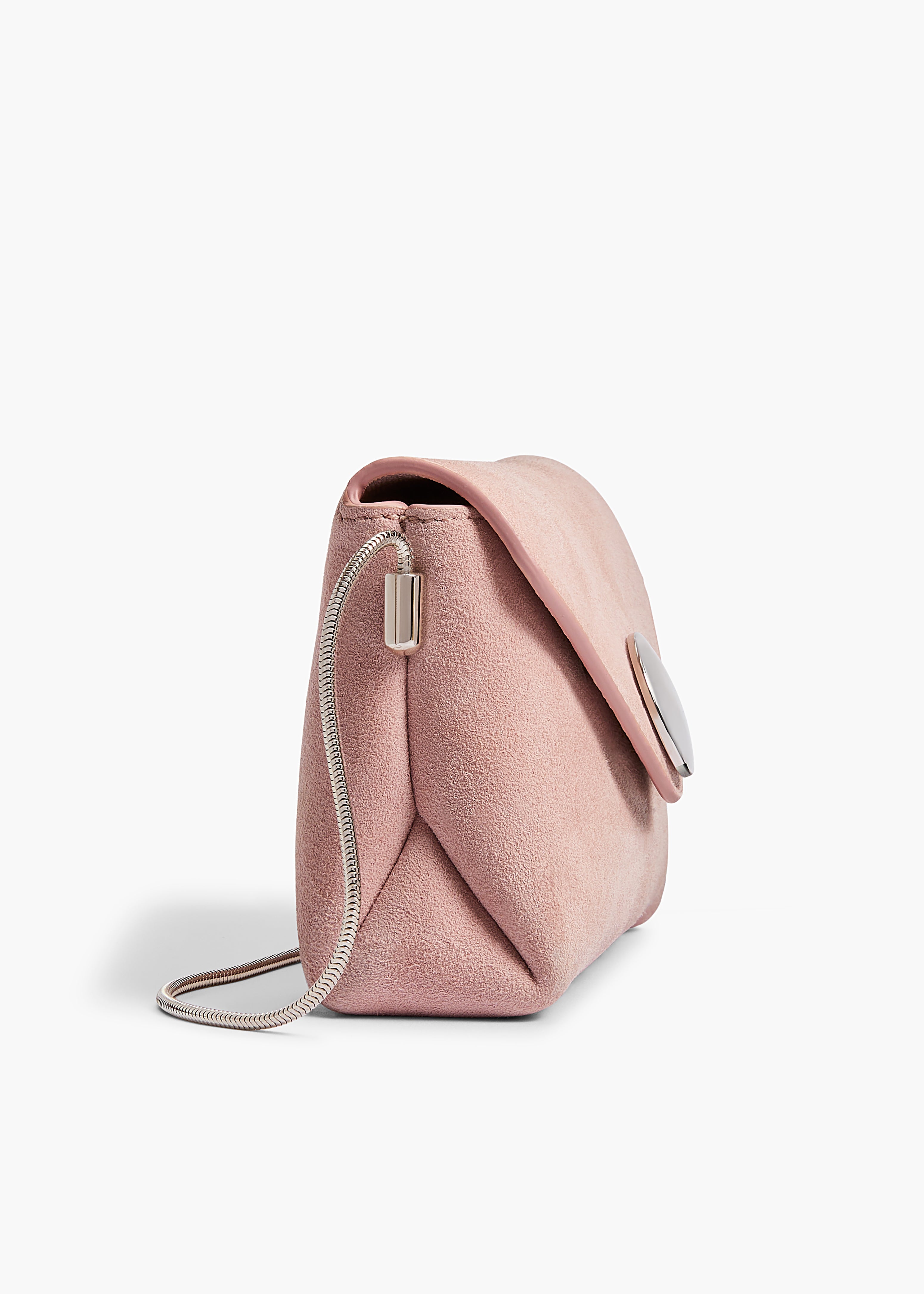 Nano Bobbi Crossbody Bag in Soft Pink Suede DETAILED VIEW 1