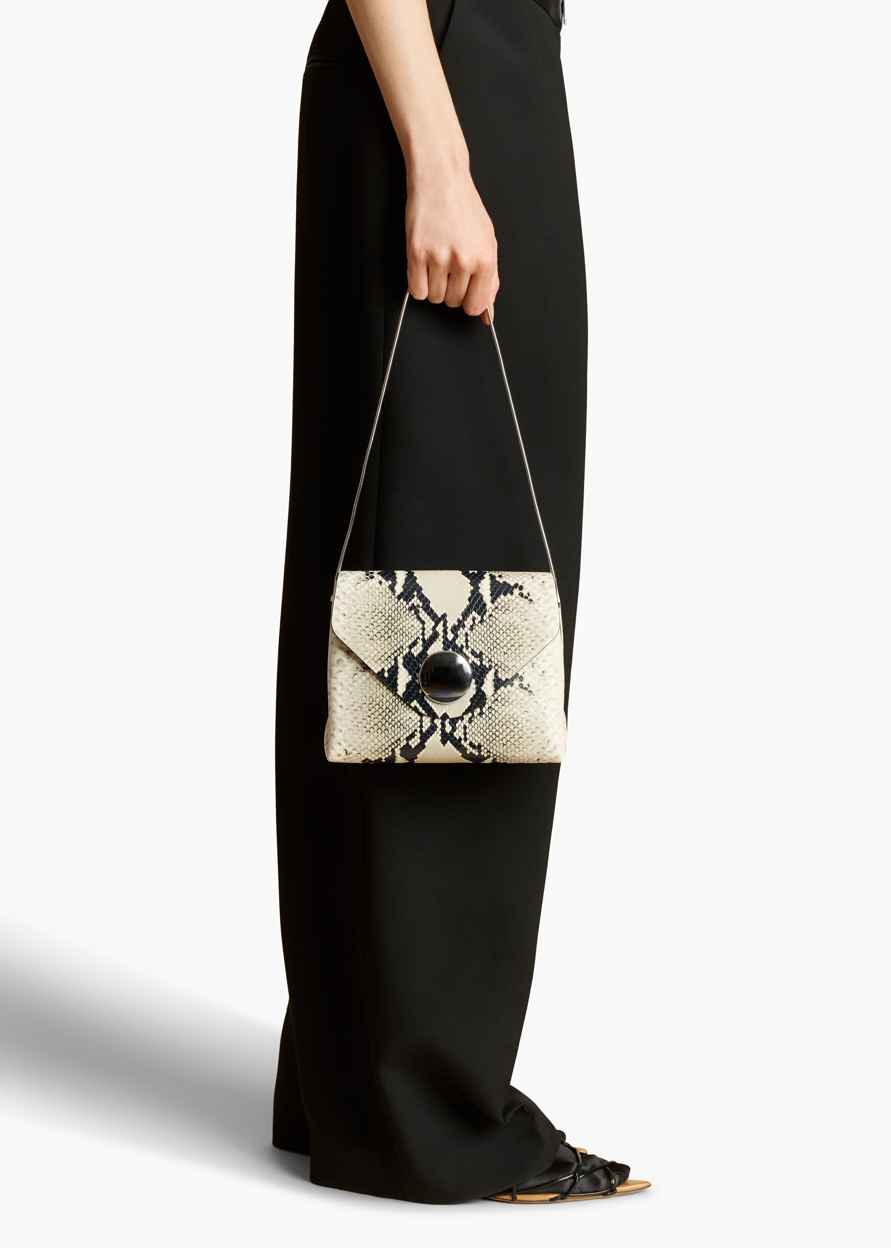 BOBBI HANDBAG IN PYTHON WHITE STYLED VIEW