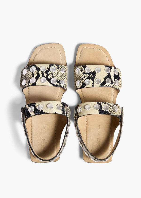  Boden Flat in Natural Python-Embossed Leather Leather with Silver Studs OVERHEAD VIEW