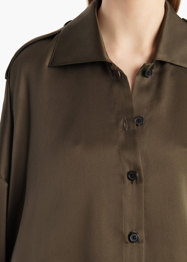 Bodine Top in Dark Olive Silk