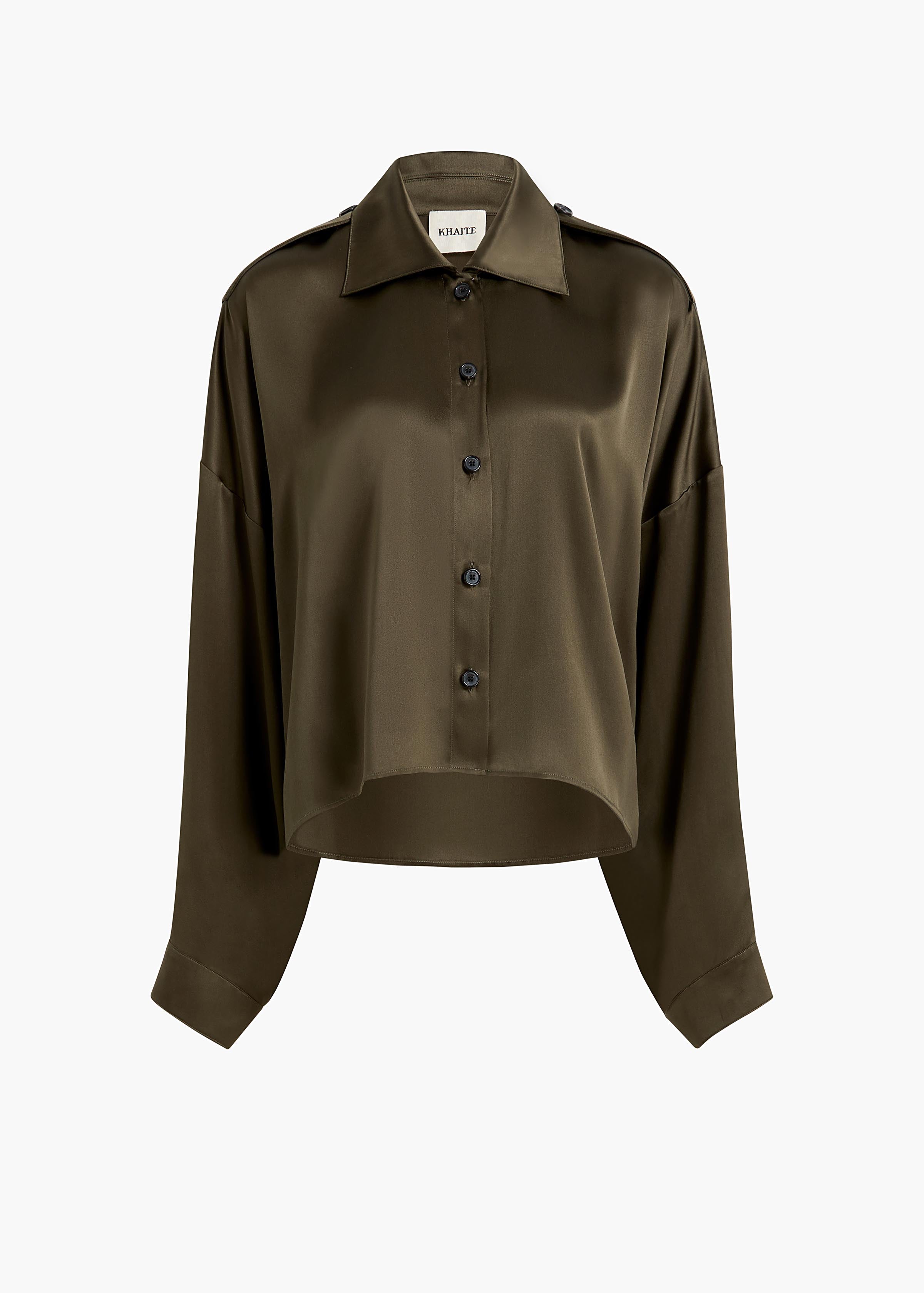 Bodine Top in Dark Olive Silk