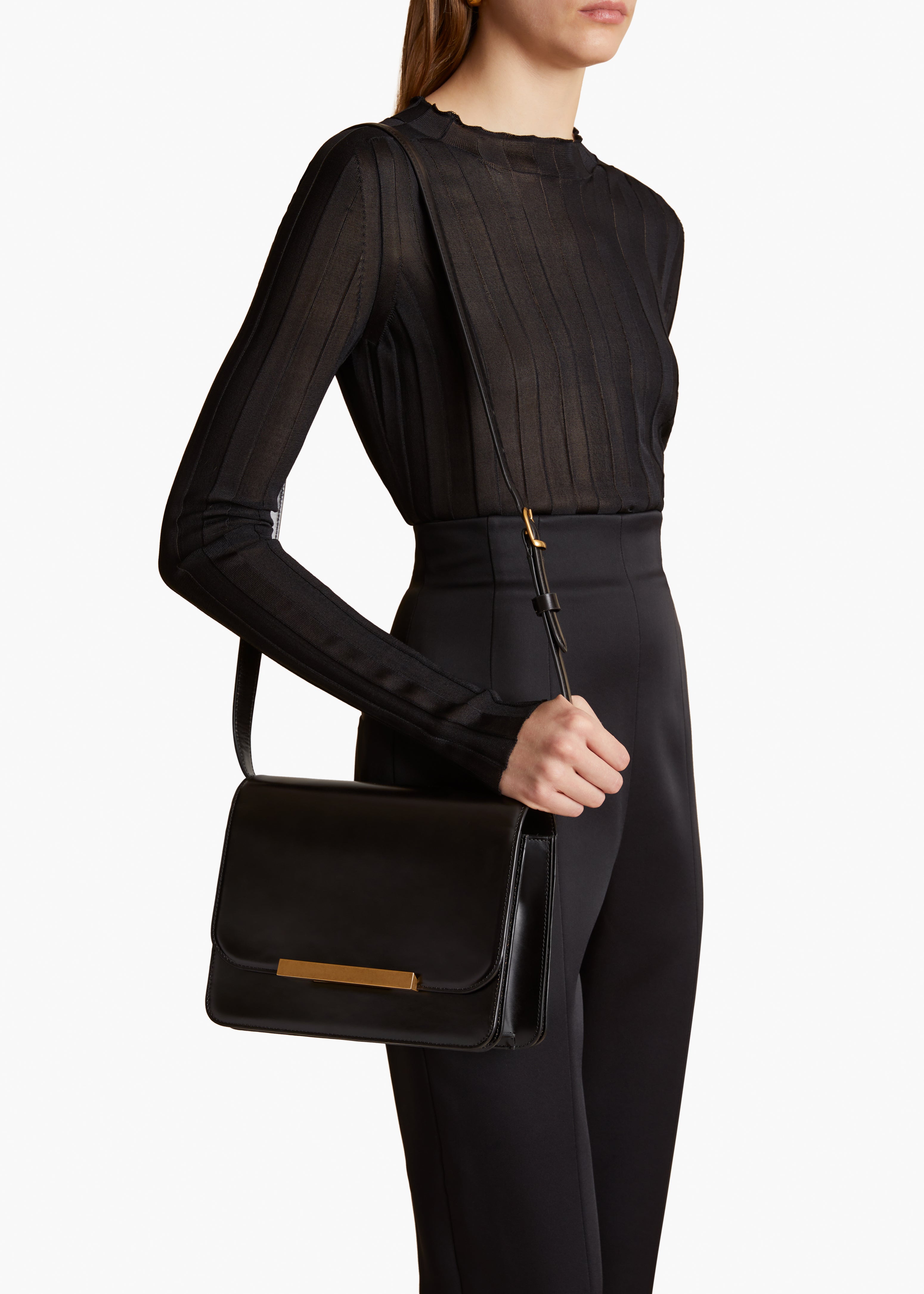 BRIDGET HANDBAG IN BLACK CALF LEATHER STYLED VIEW