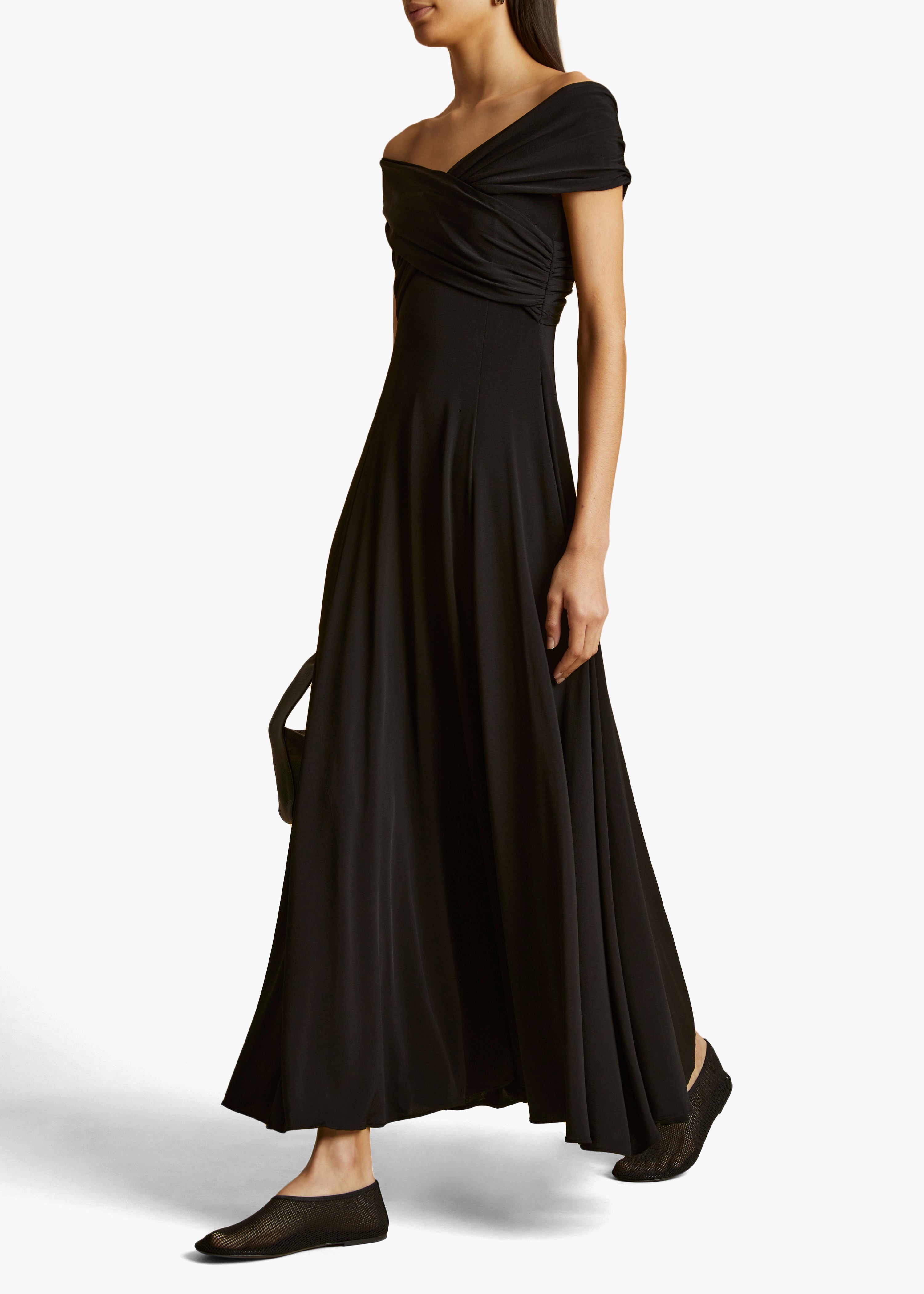 BRUNA DRESS IN BLACK FRONT VIEW STYLED