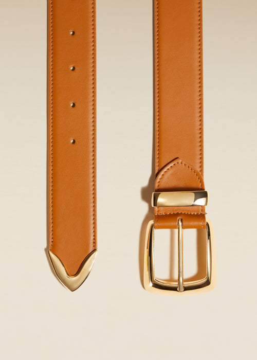 The Bruno Belt in Nougat Leather with Gold