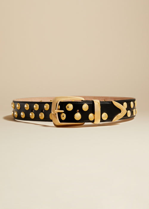 The Bruno Belt in Black Leather with Small Gold Studs