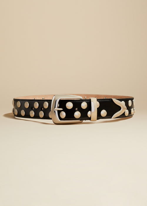 The Bruno Belt in Black Leather with Small Silver Studs