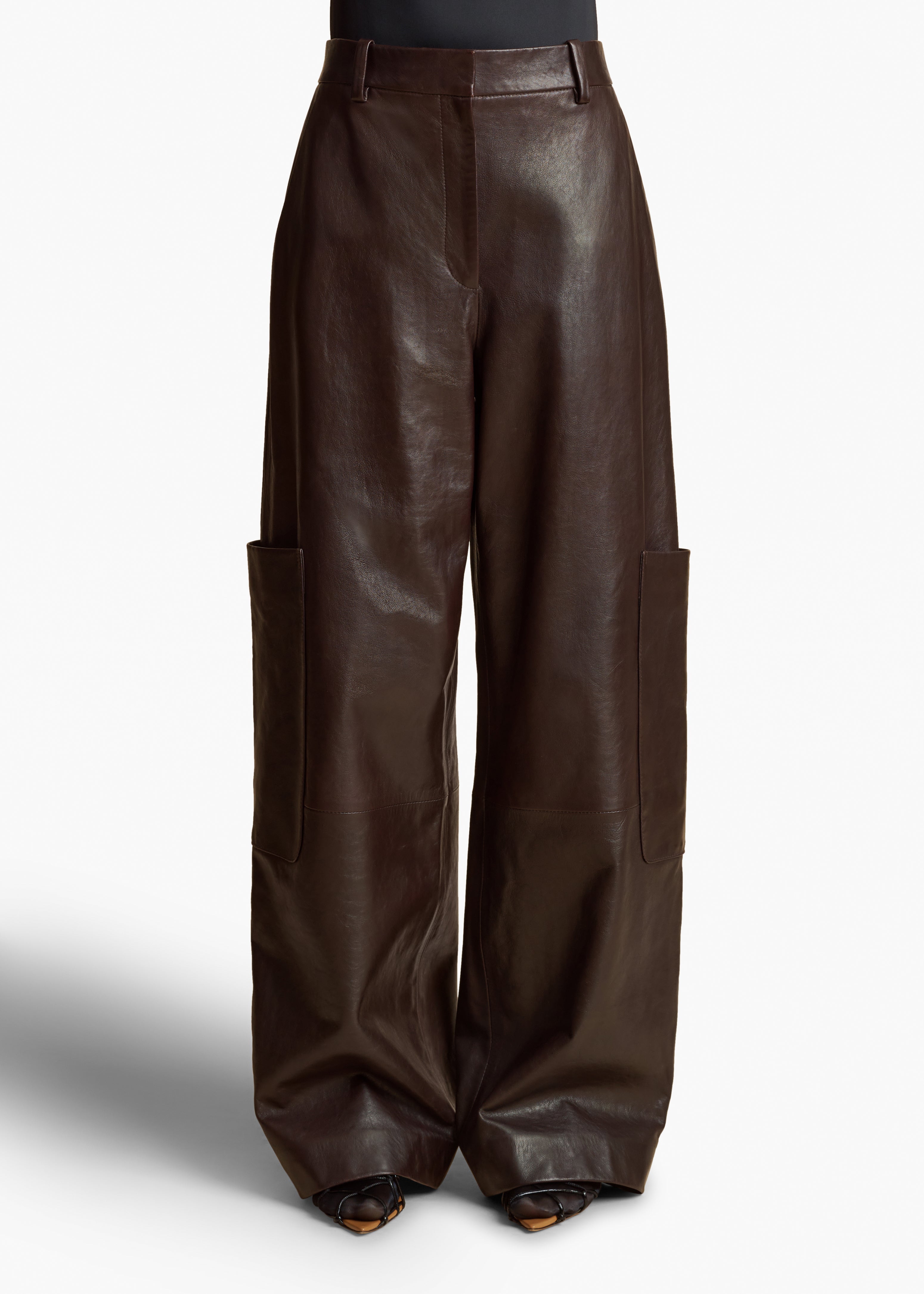 CAITON PANT DARK BROWN LEATHER FRONT VIEW