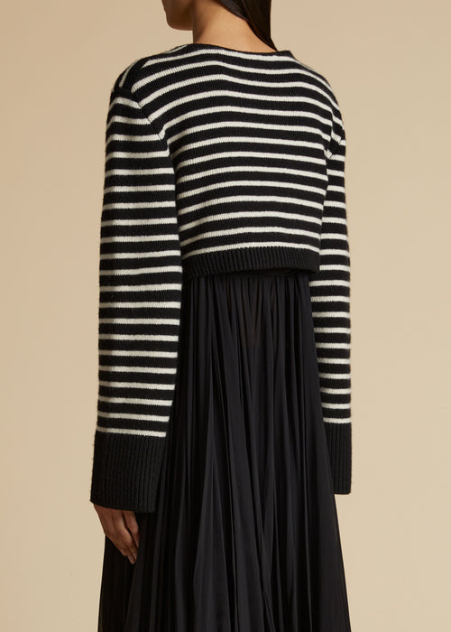 The Calix Cardigan in Black with Magnolia Stripes