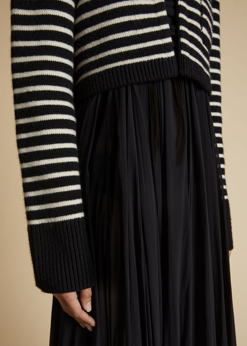 The Calix Cardigan in Black with Magnolia Stripes