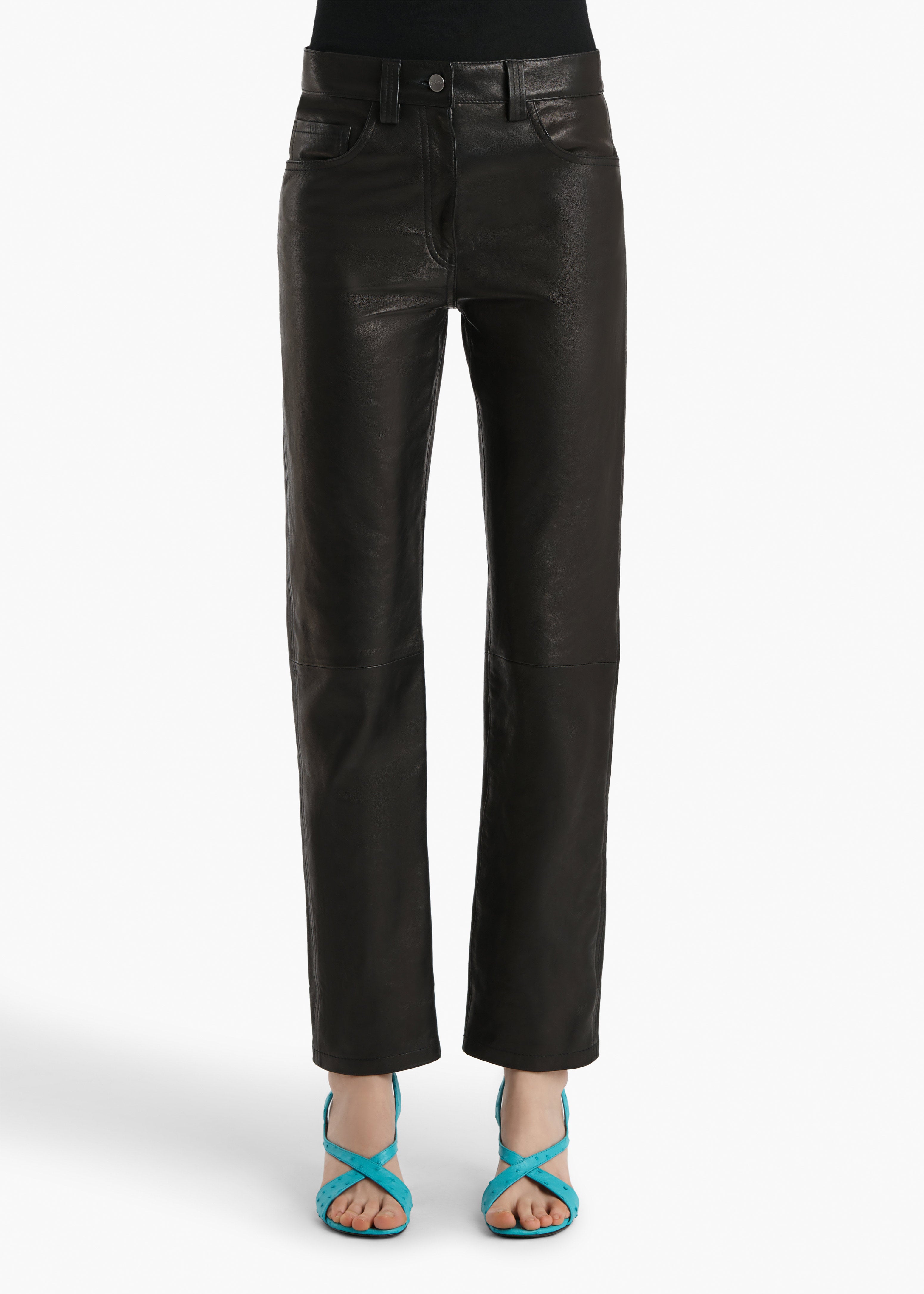 KHAITE  - Callum Pant in Black Textured Lamb