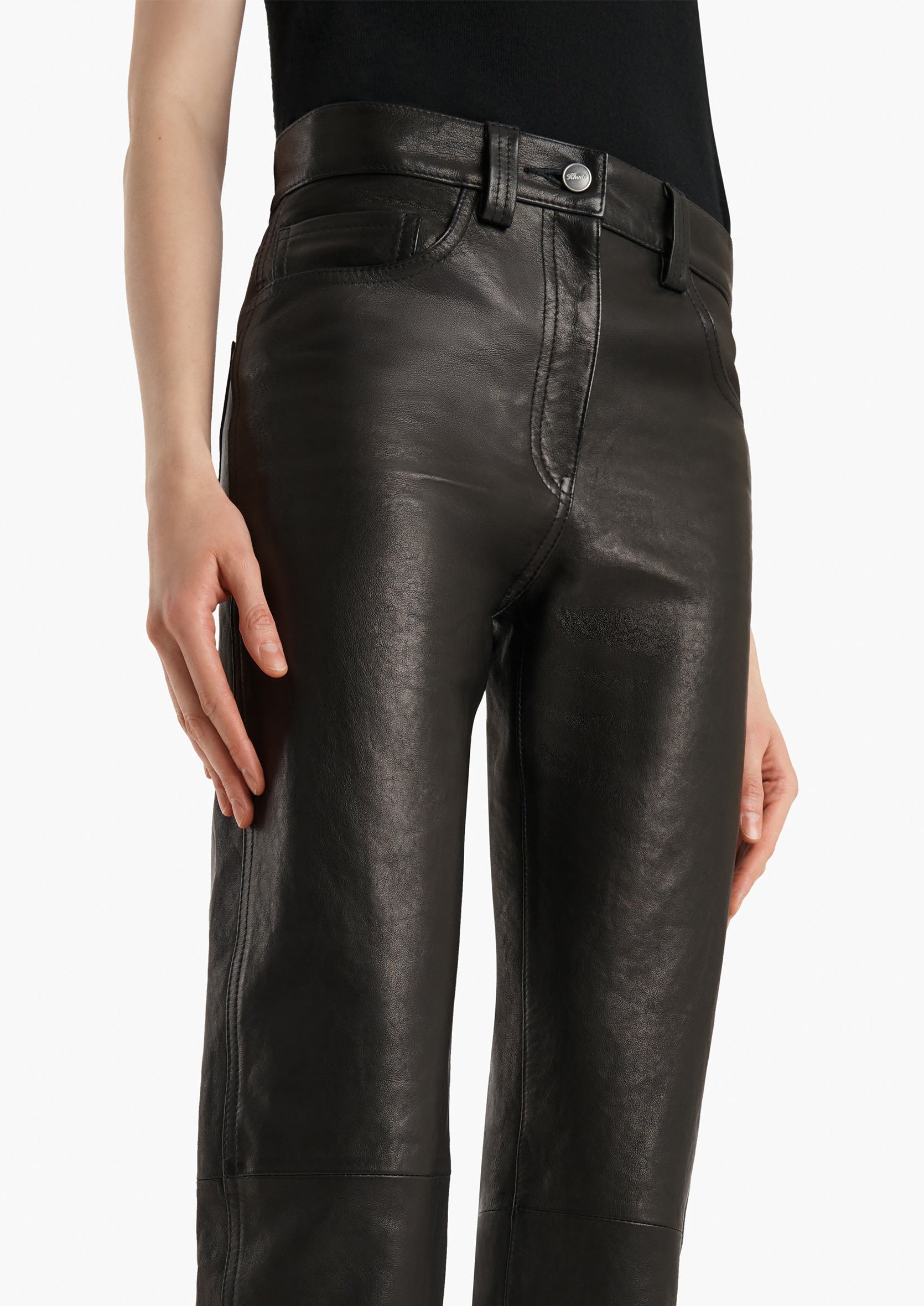 KHAITE  - Callum Pant in Black Textured Lamb