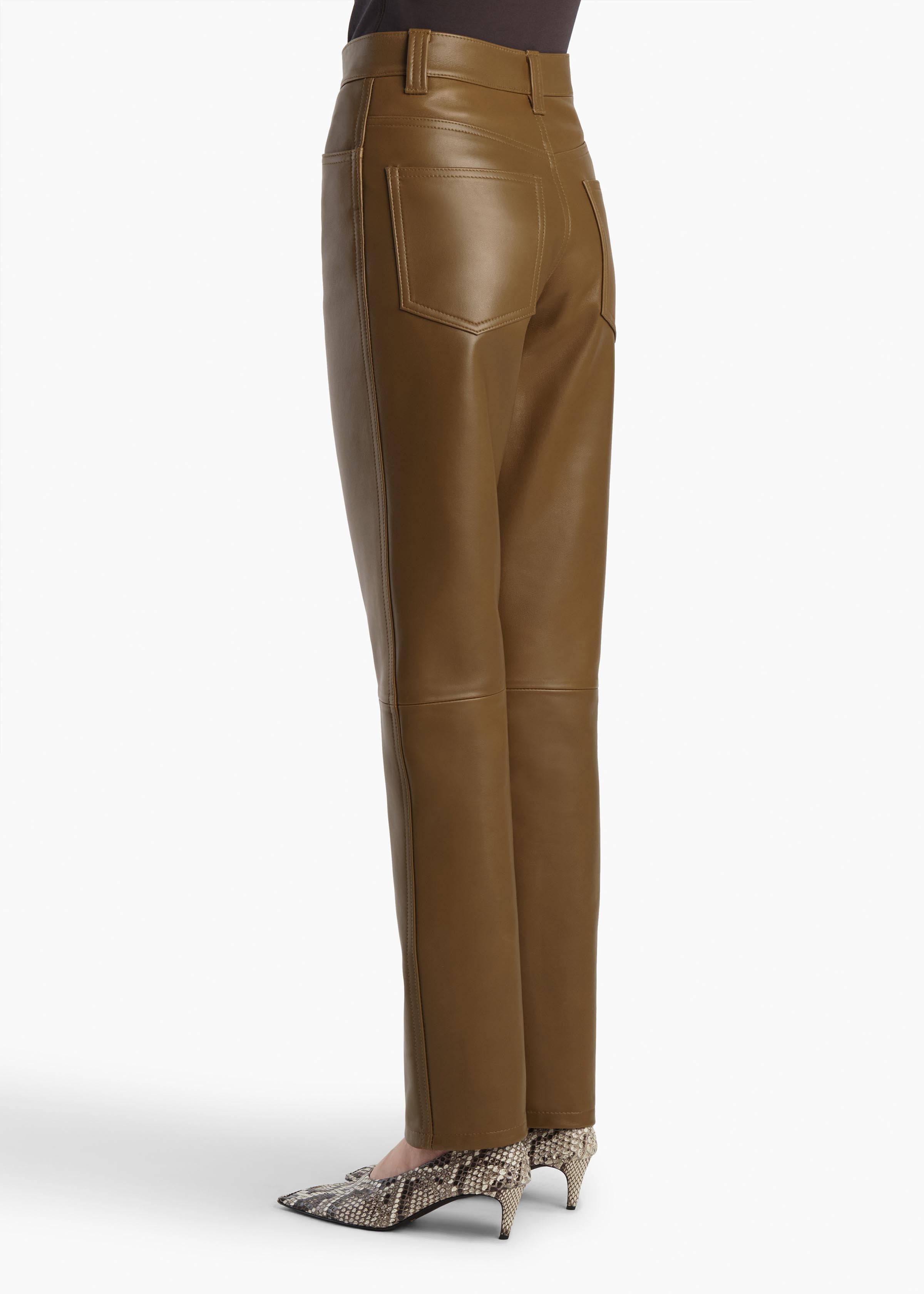 Callum Pant in Dark Olive Leather