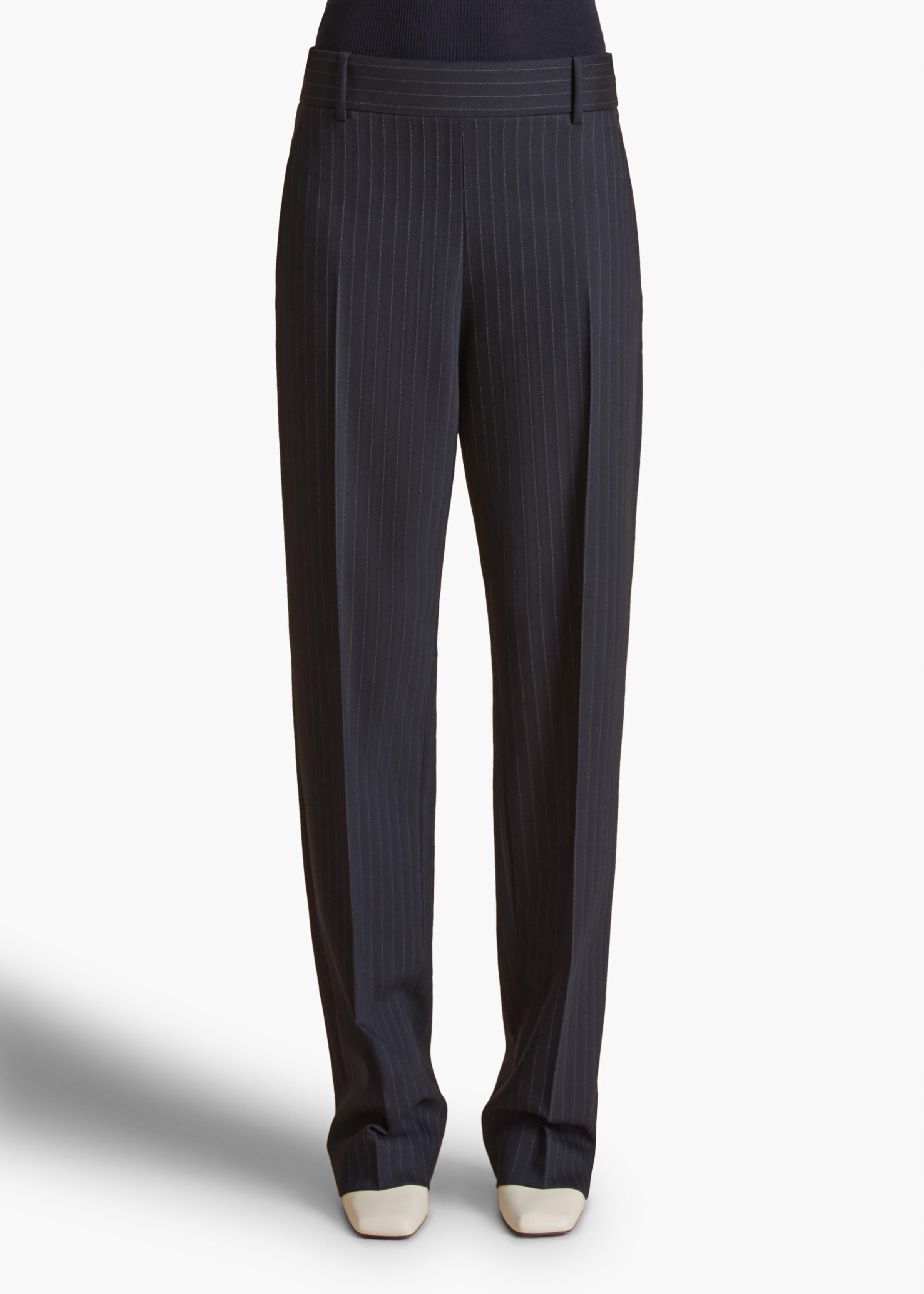 Cambie Pant in Navy and White Stripe FRONT VIEW