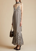 The Candita Dress in Ivory with Dark Brown Stripes