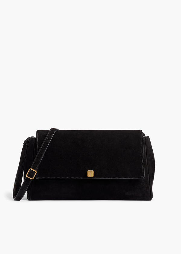 Audrey Crossbody Bag in Black Suede FRONT VIEW