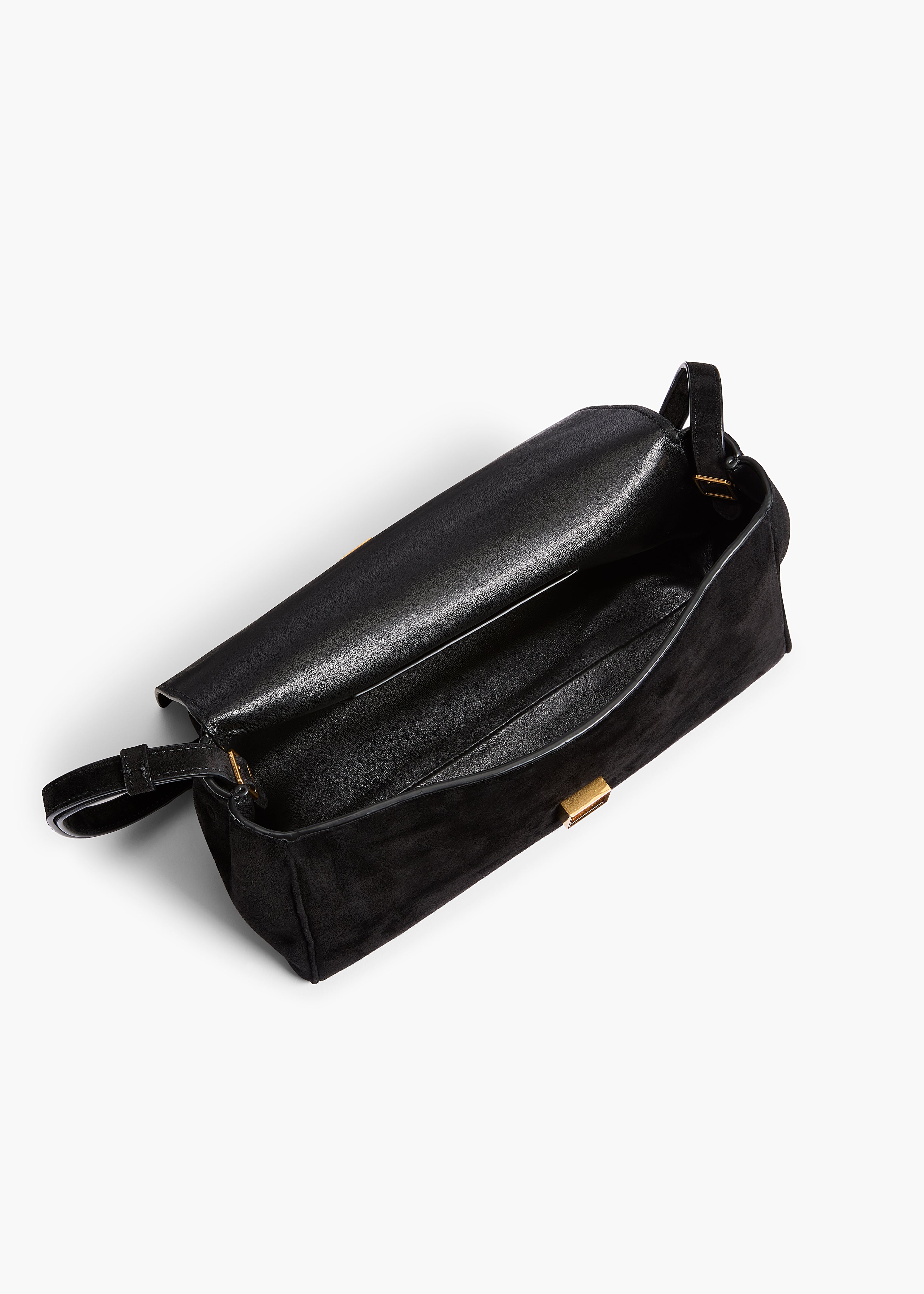 Audrey Crossbody Bag in Black Suede OVERHEAD VIEW