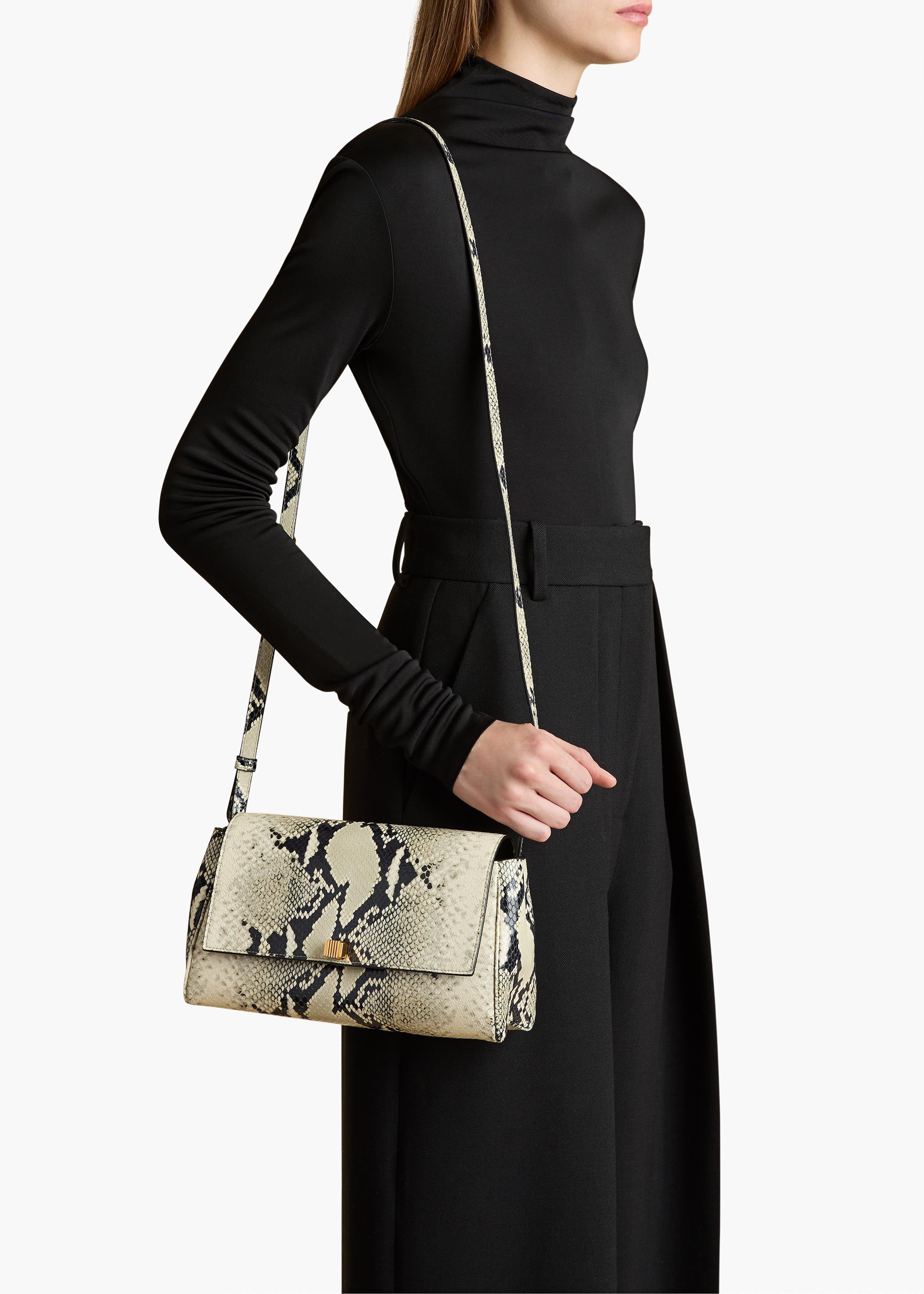 Audrey Crossbody Bag in Natural Python-Embossed Leather ON FIGURE