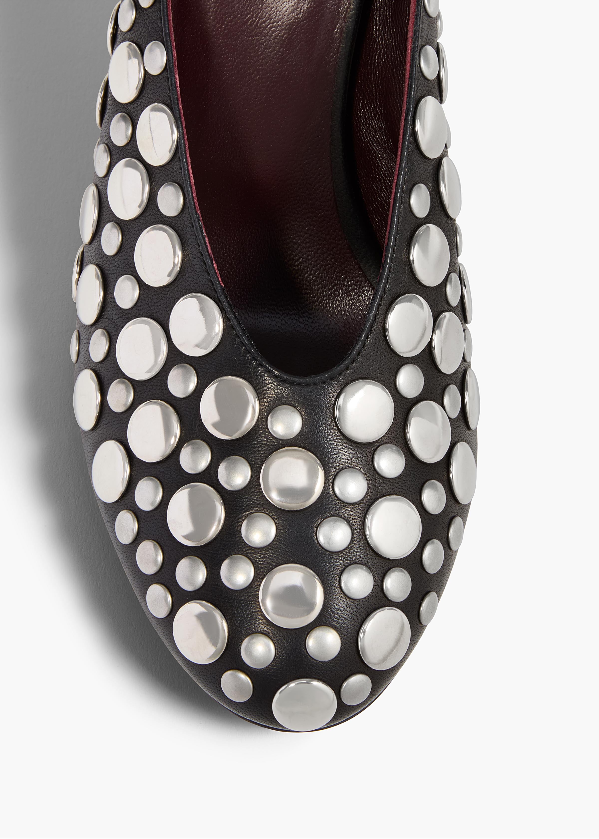 Cloak Wedge in Black Leather with Silver Studs