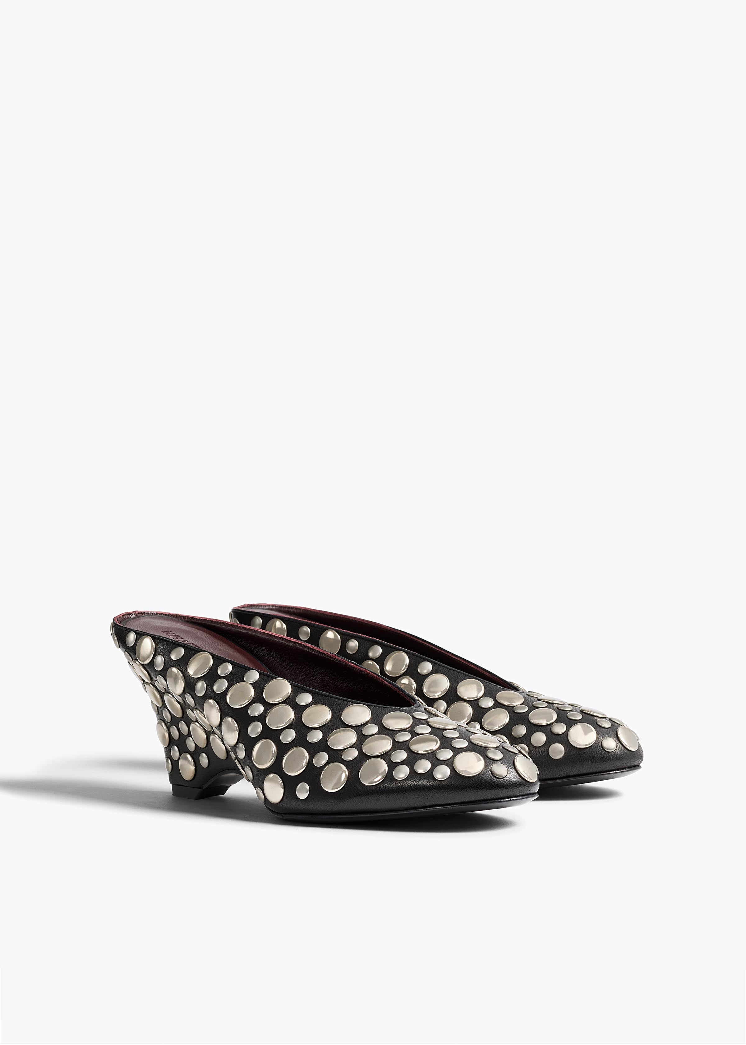 Cloak Wedge in Black Leather with Silver Studs