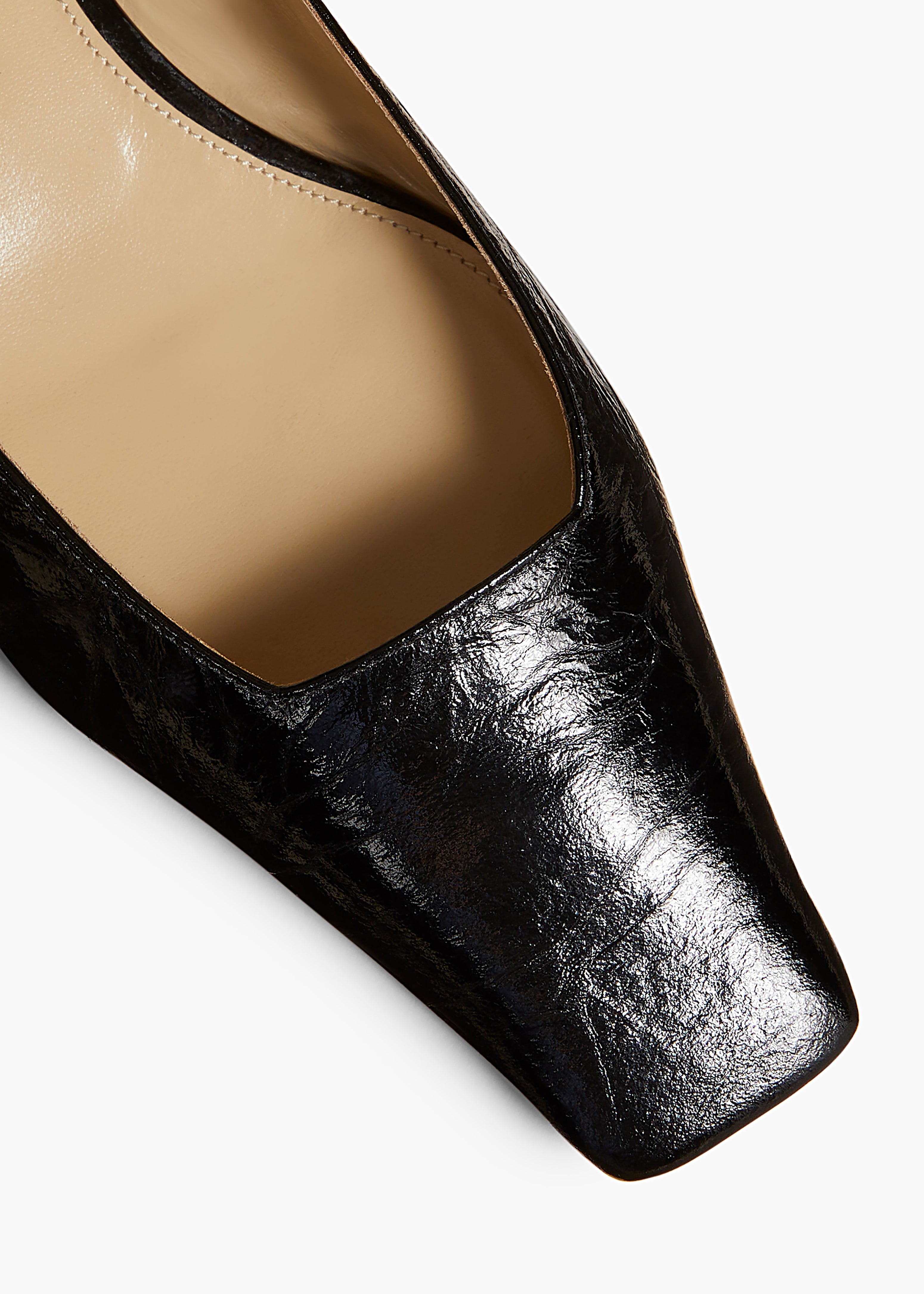 Colin Slingback Flat in Black Leather DETAILED VIEW