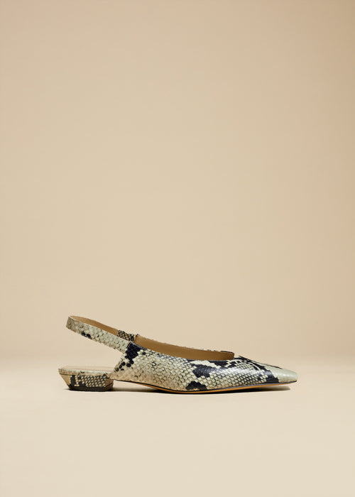 The Colin Slingback Flat in Natural Python-Embossed Leather