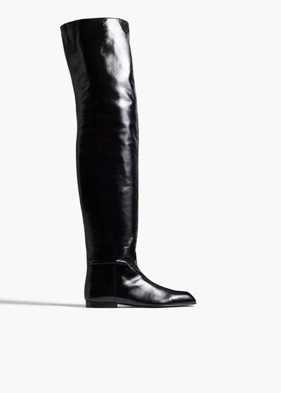 Colt Over-the-Knee Boot in Black Glazed Leather FRONT VIEW