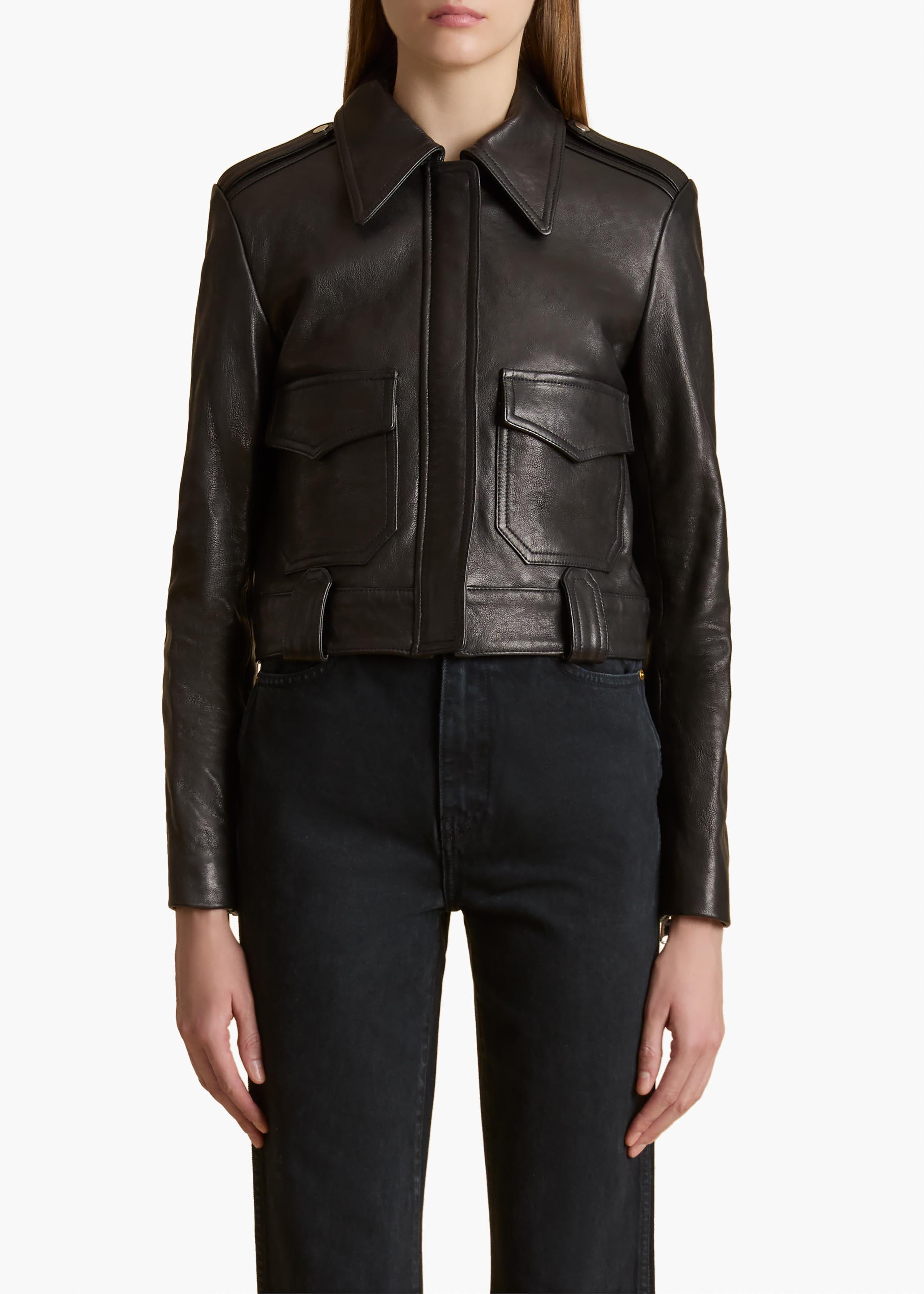 Cordelia Jacket in Black Leather FRONT VIEW