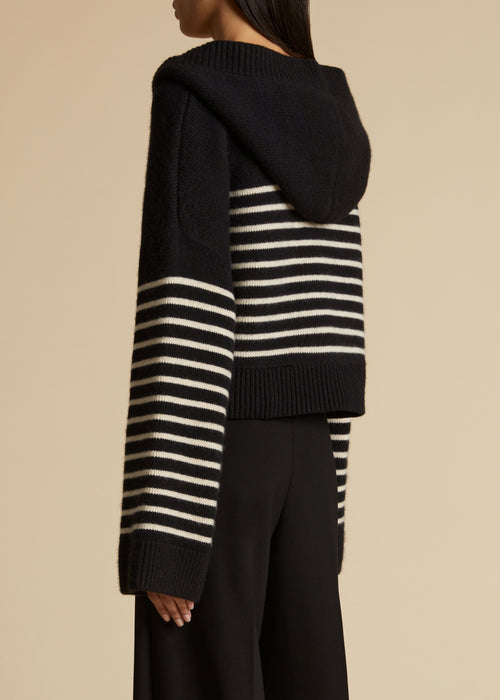 The Cruz Hoodie in Black with Custard Stripes