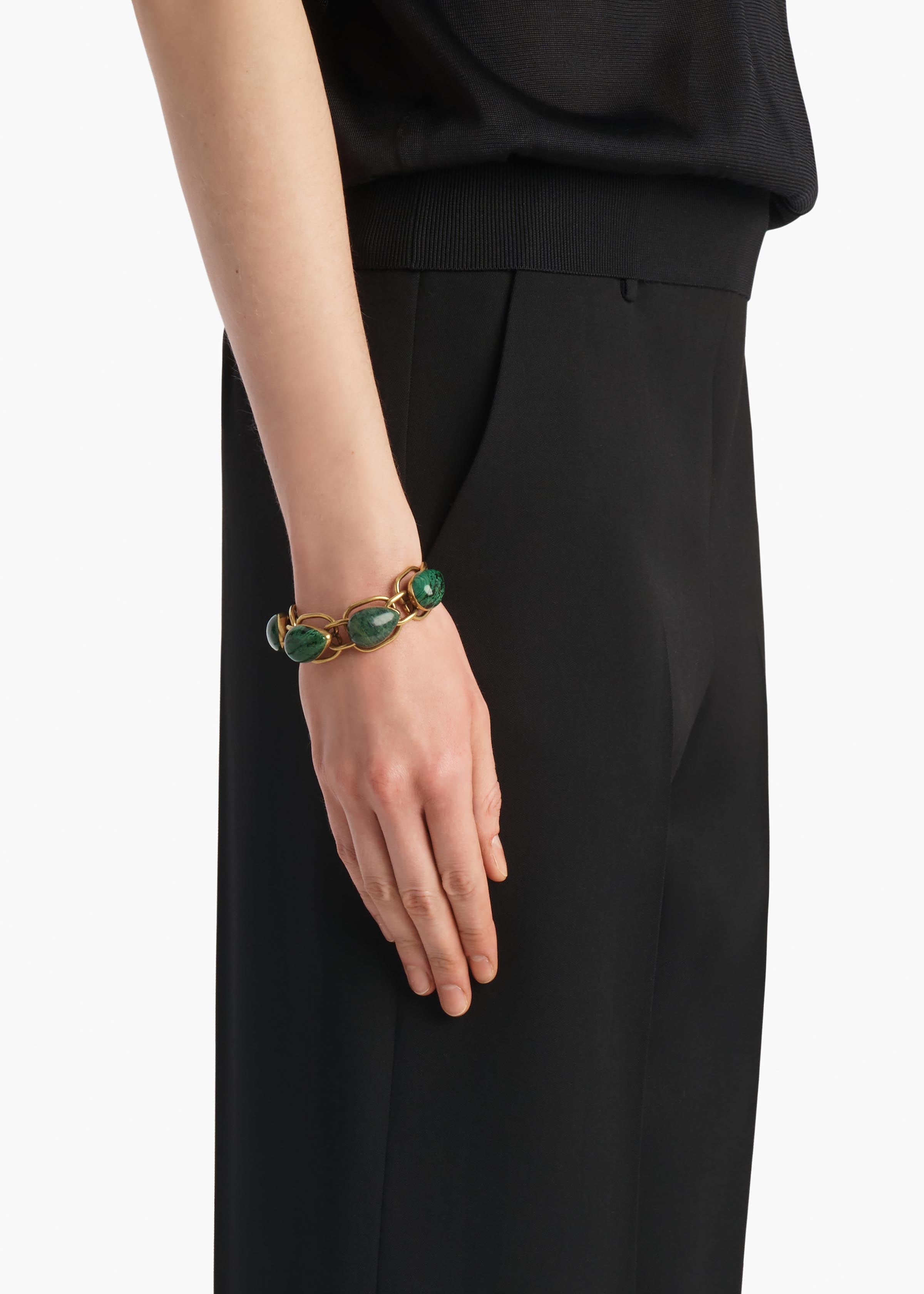 Cyclone Stone Bracelet in Antique Gold with Green
