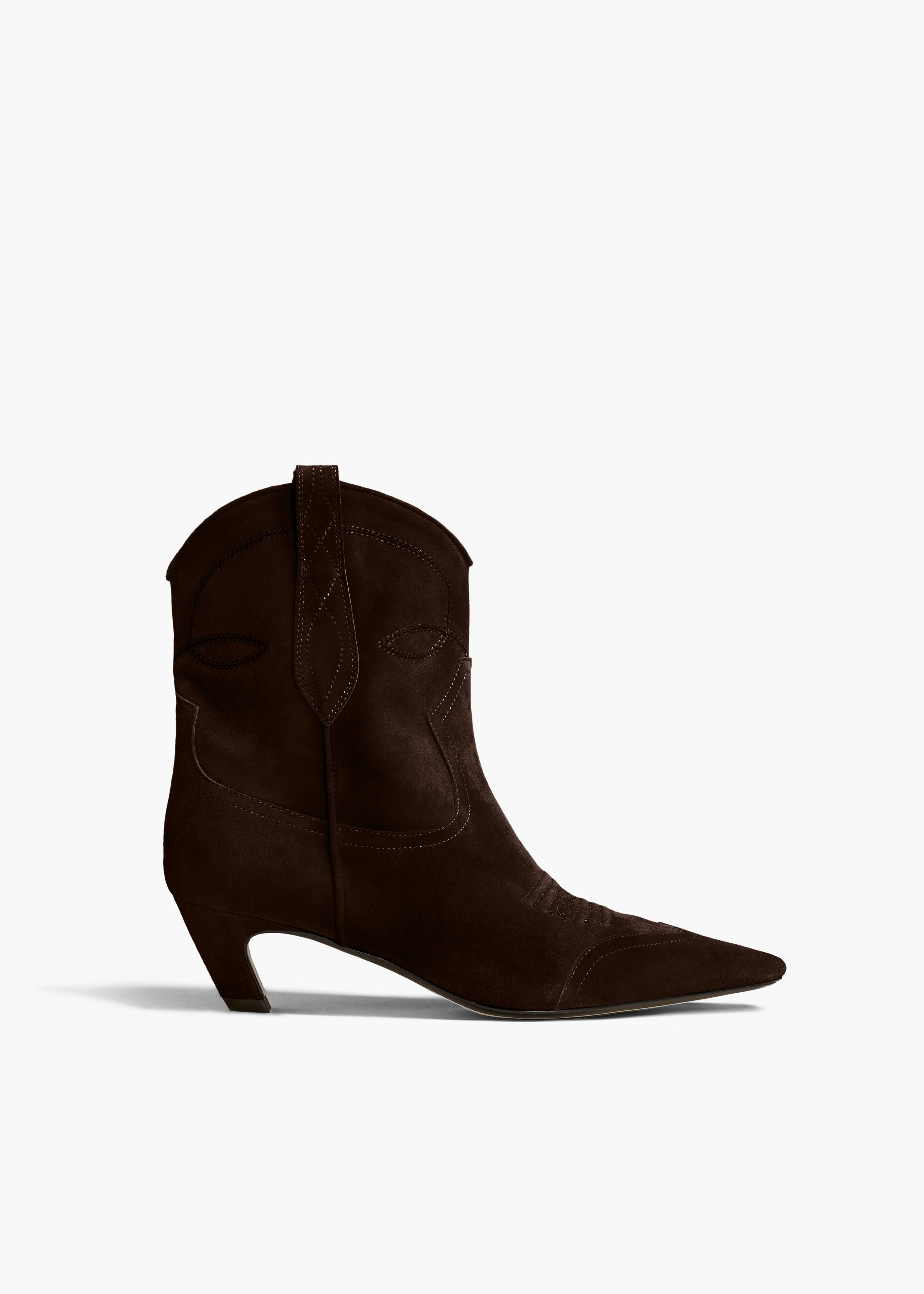 THE DALLAS ANKLE BOOT IN COFFEE SUEDE FRONT VIEW