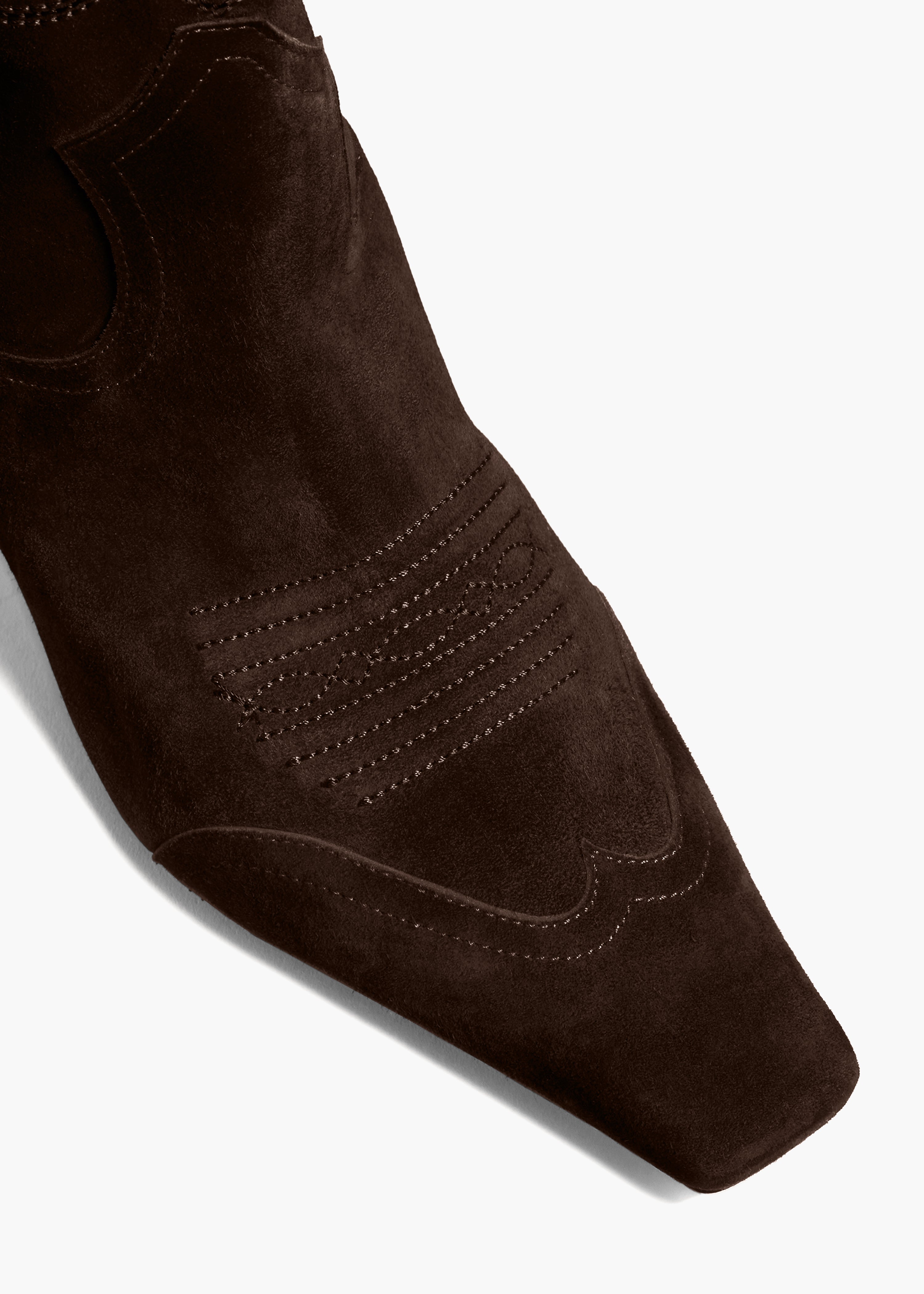 THE DALLAS ANKLE BOOT IN COFFEE SUEDE OVERHEAD VIEW