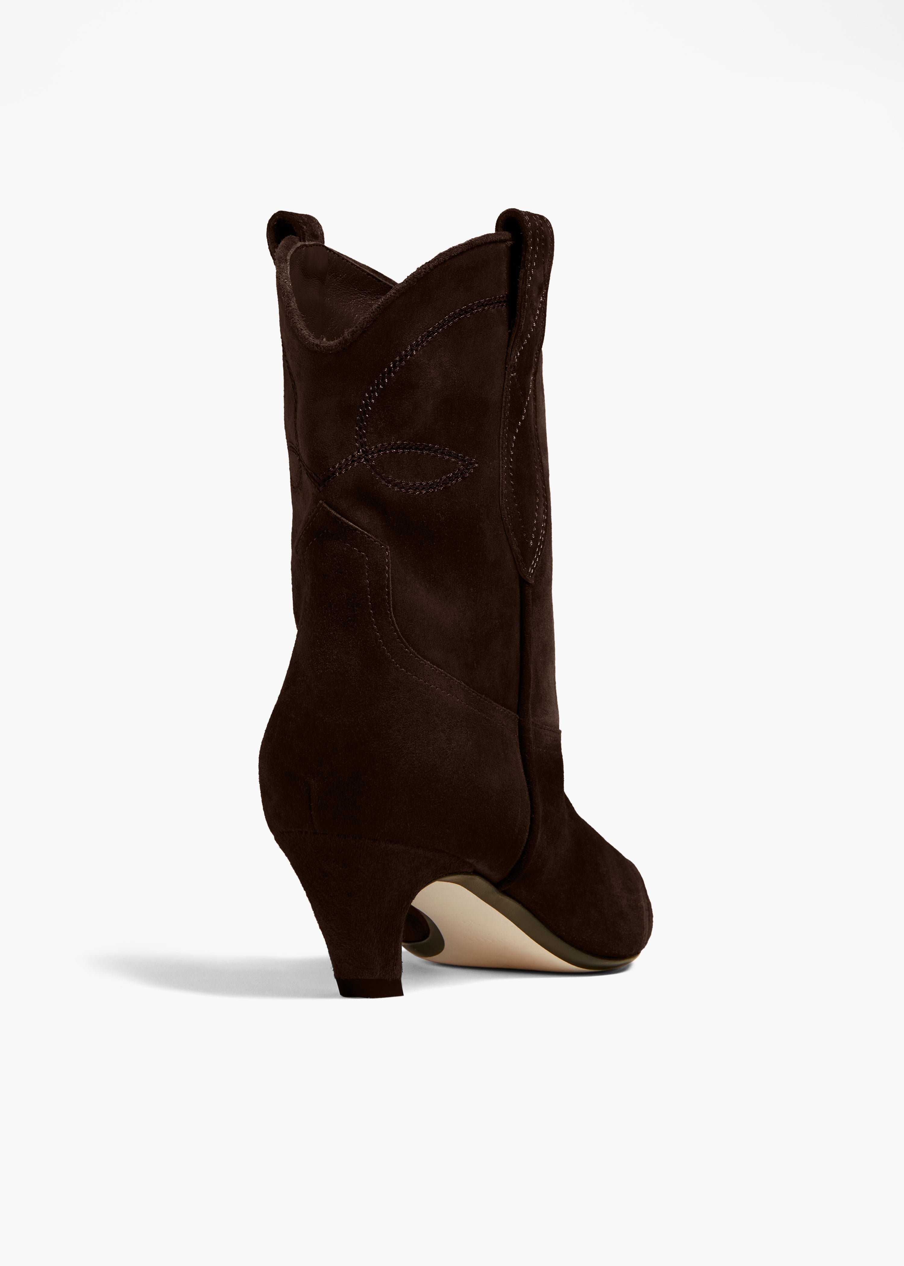 THE DALLAS ANKLE BOOT IN COFFEE SUEDE BACK VIEW