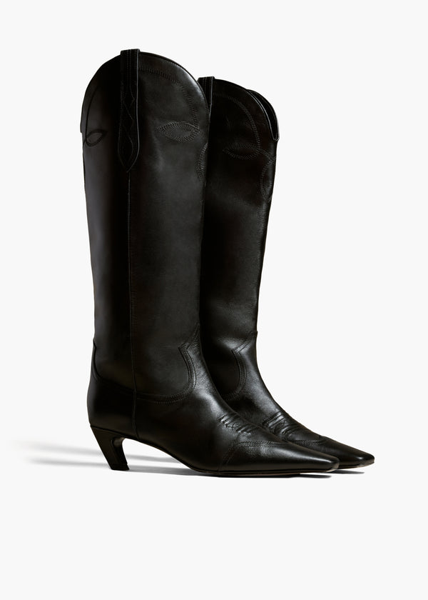 THE DALLAS KNEE HIGH BOOT IN BLACK LEATHER SIDE VIEW