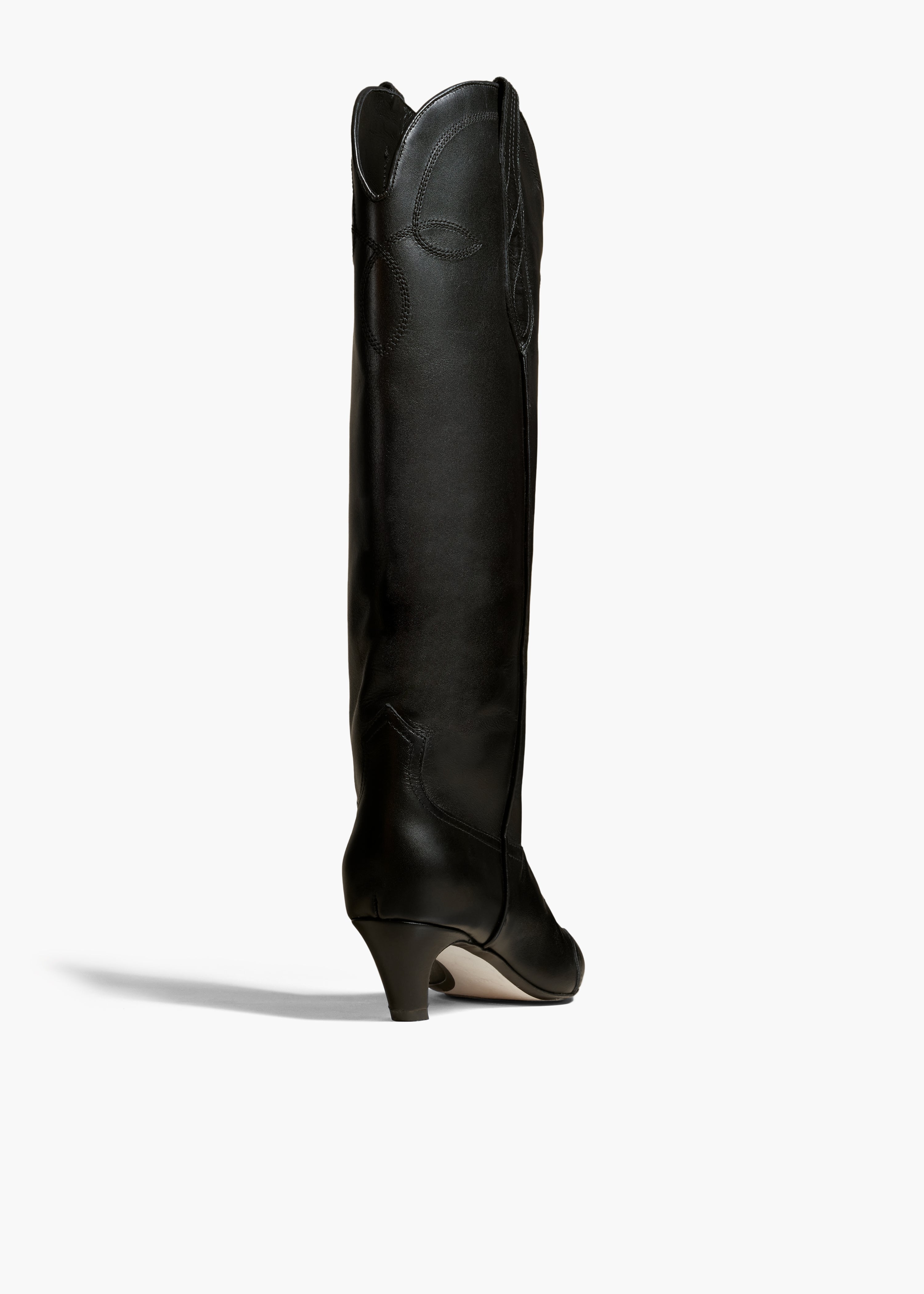 THE DALLAS KNEE HIGH BOOT IN BLACK LEATHER BACK VIEW