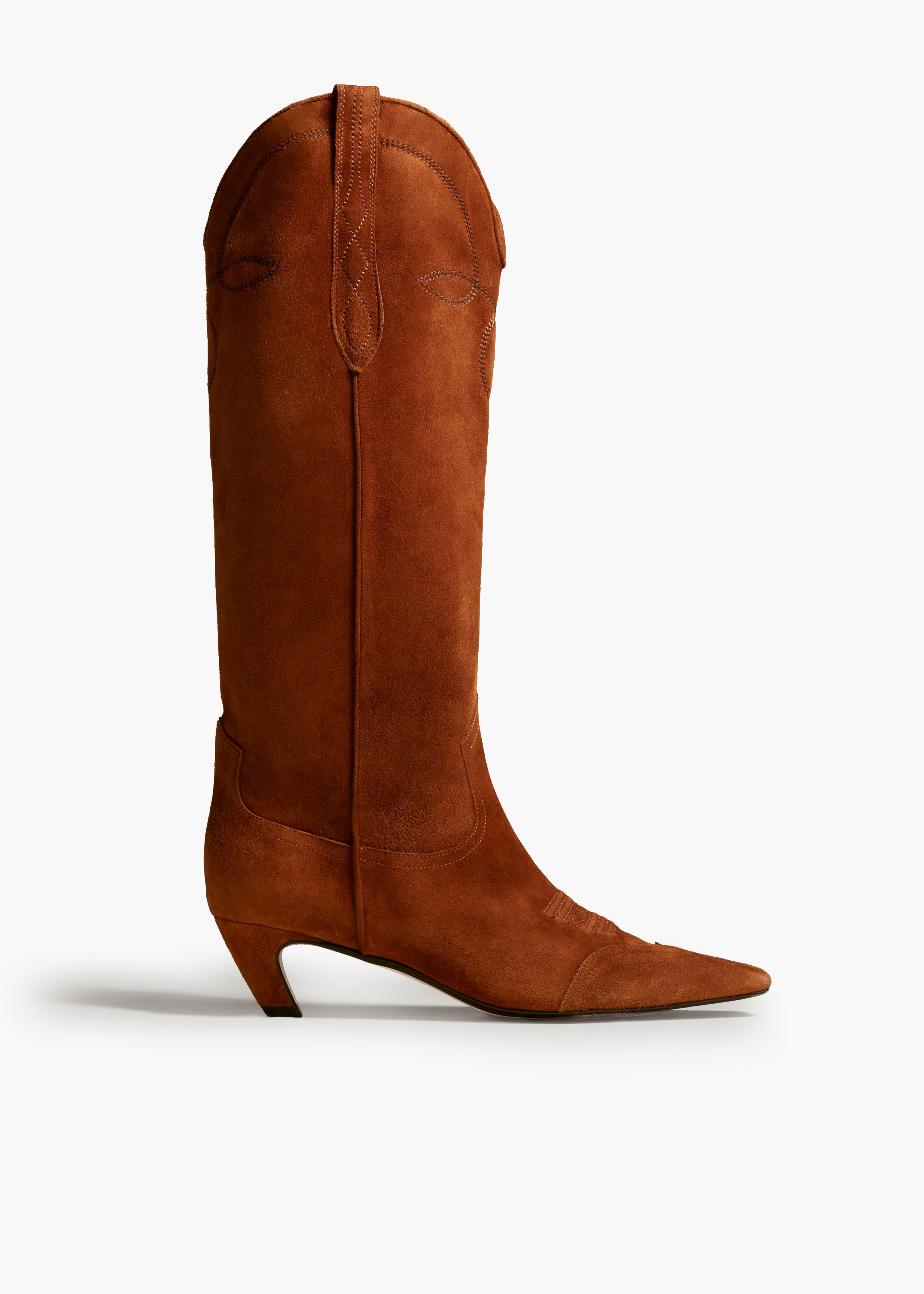 THE DALLAS KNEE HIGH BOOT IN CARAMEL SUEDE FRONT VIEW