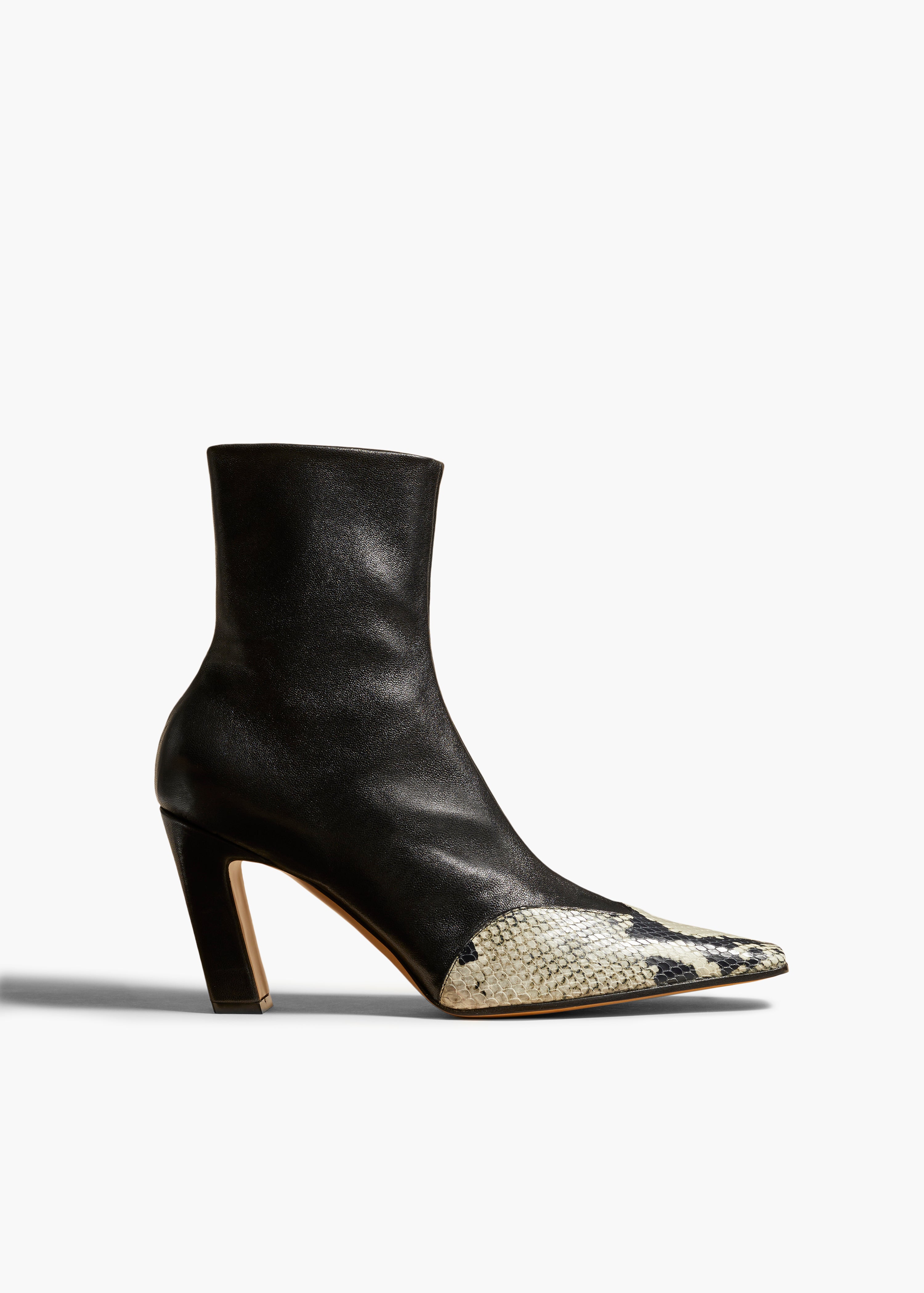 KHAITE - Nevada Stretch High Boot in Black with Natural Python-Embossed Leather