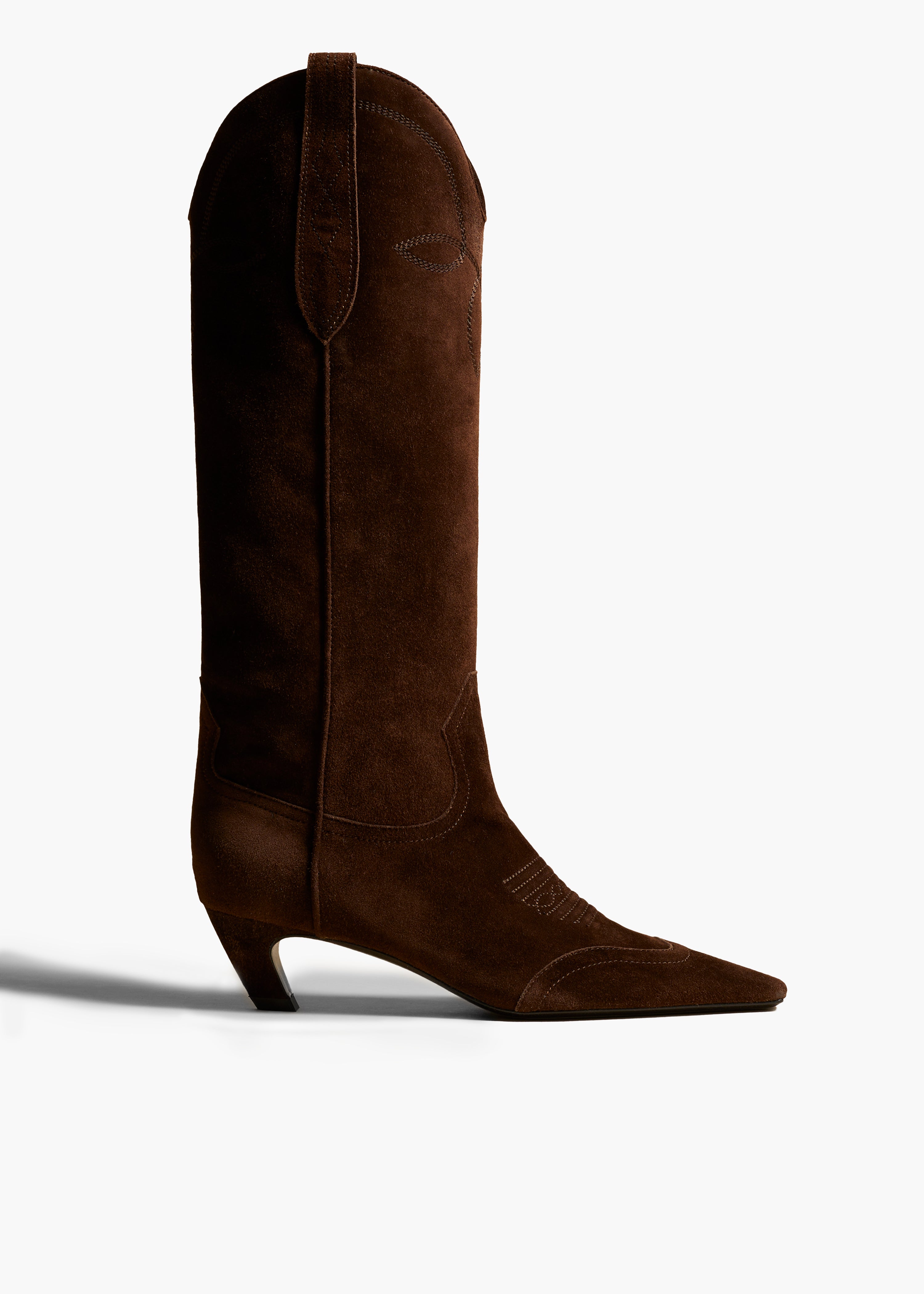 THE DALLAS KNEE HIGH BOOT IN COFFEE SUEDE